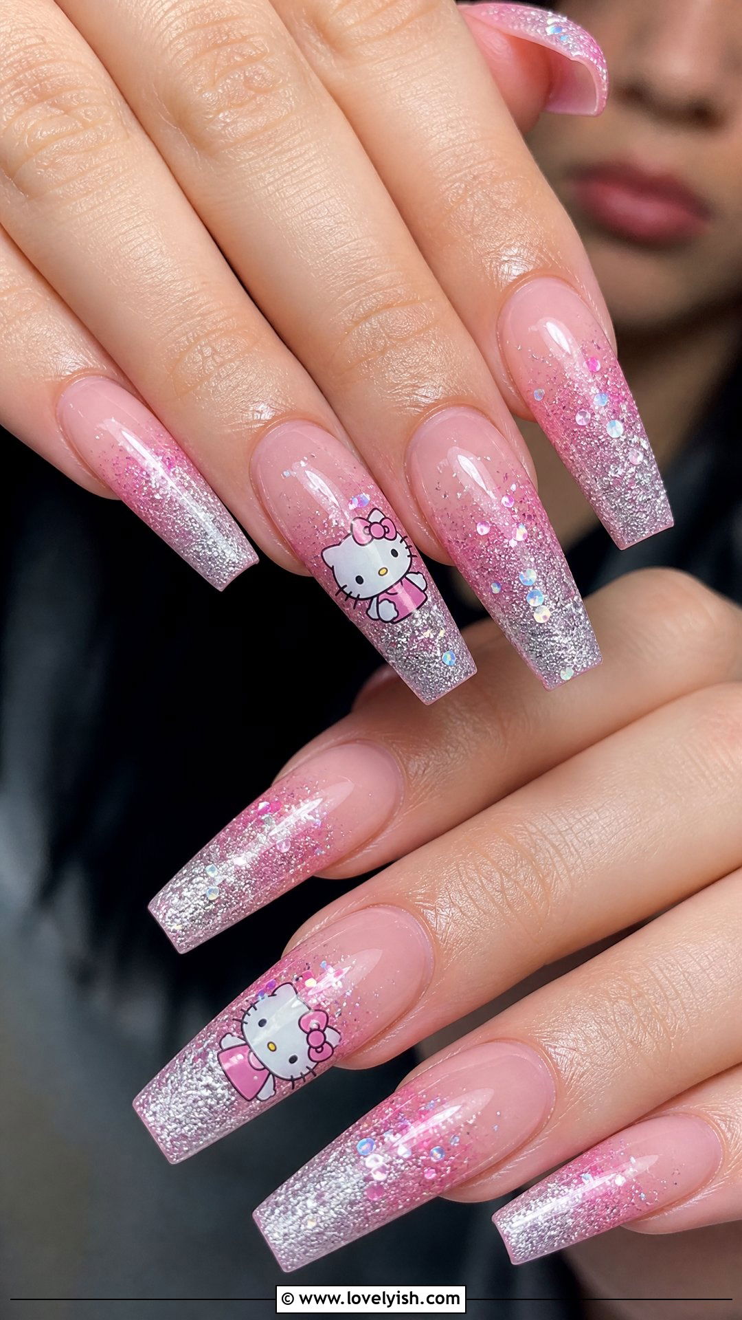 Glitter Ombre Hello Kitty Nails - 25 hello kitty nail designs - 25 hello kitty nail designs
