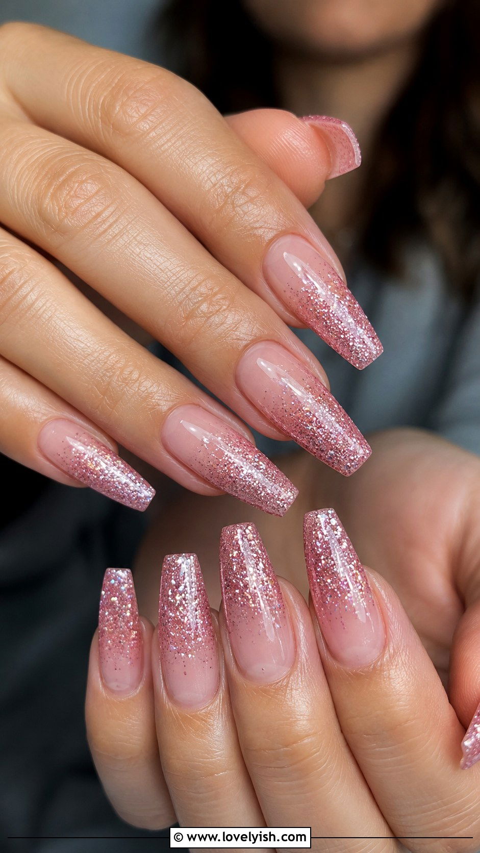 Glitter Ombre Pink Nails - 42 spring nail ideas - 42 spring nail ideas