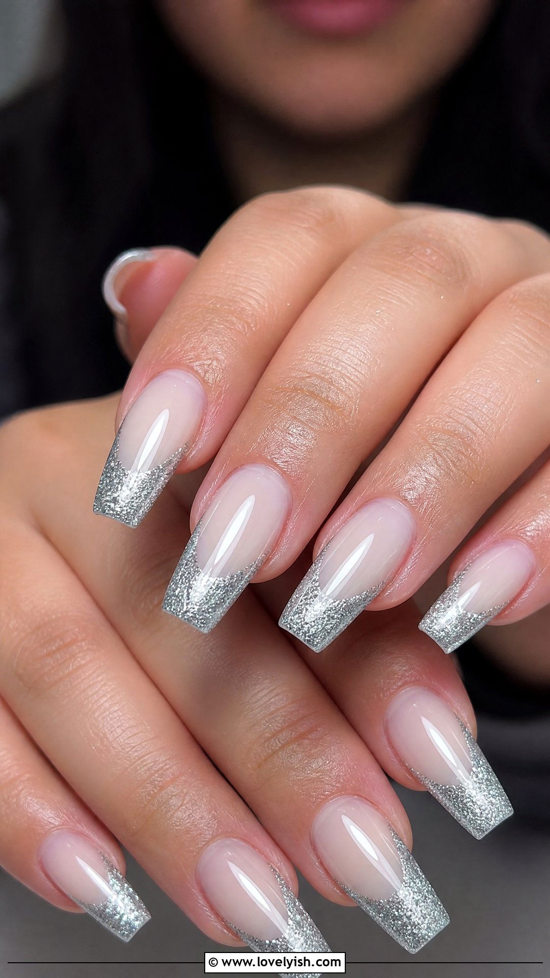 Glitter Silver French Tip Nails - 50 colored french tip nails - 50 colored french tip nails