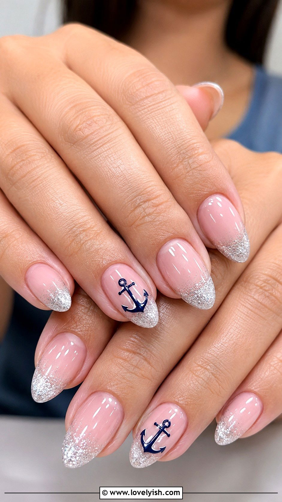 Glitter Tipped Anchor Nails - 50 anchor nail designs - 50 anchor nail designs