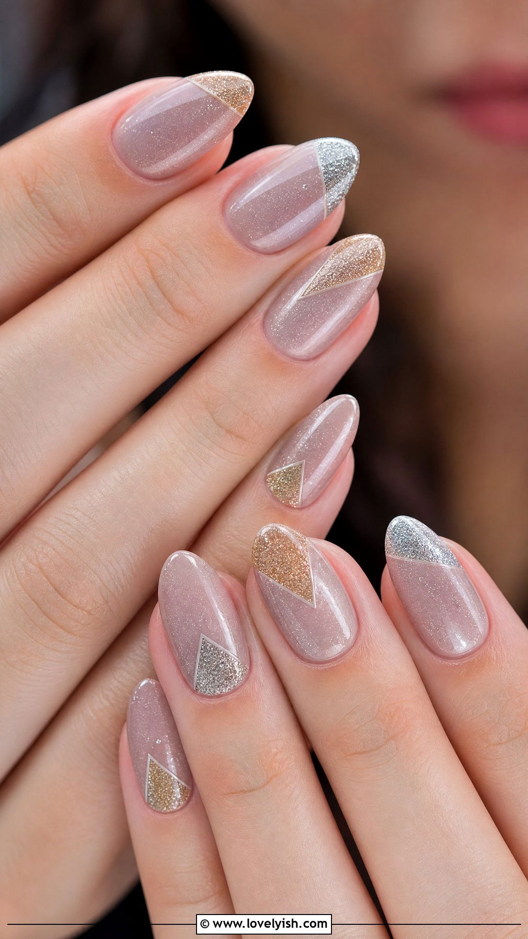 Glitter Triangle Accent Geometric Nails - 50 geometric nails - 50 geometric nails