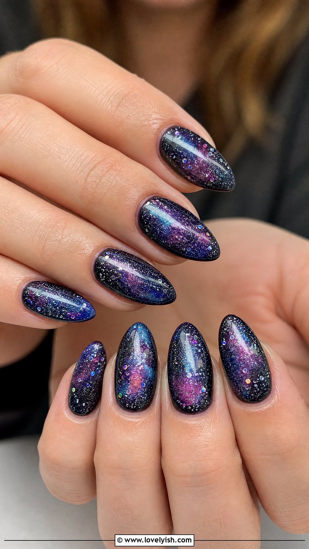Glittery Galaxy Nails - 30 nail designs for teens - 30 nail designs for teens
