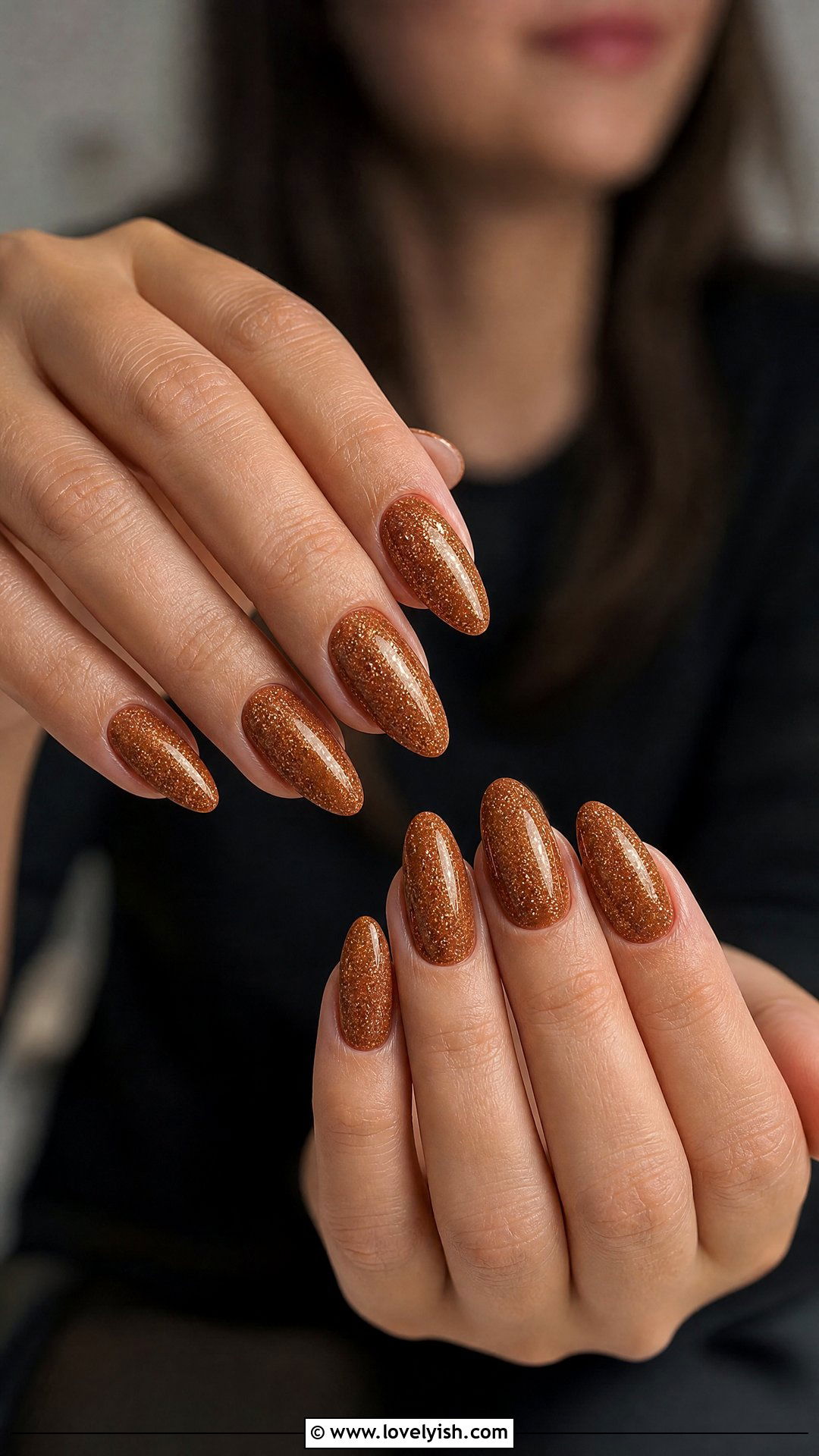 Glittery Gingerbread Brown Nails - 25 christmas nail designs - 25 christmas nail designs