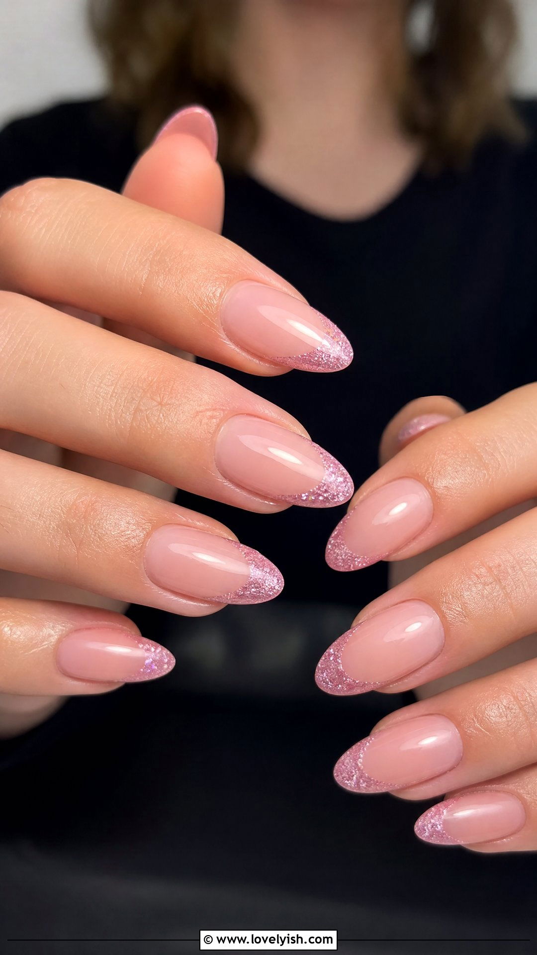 Glittery Pink French Tip Nails - 50 cute nails - 50 cute nails