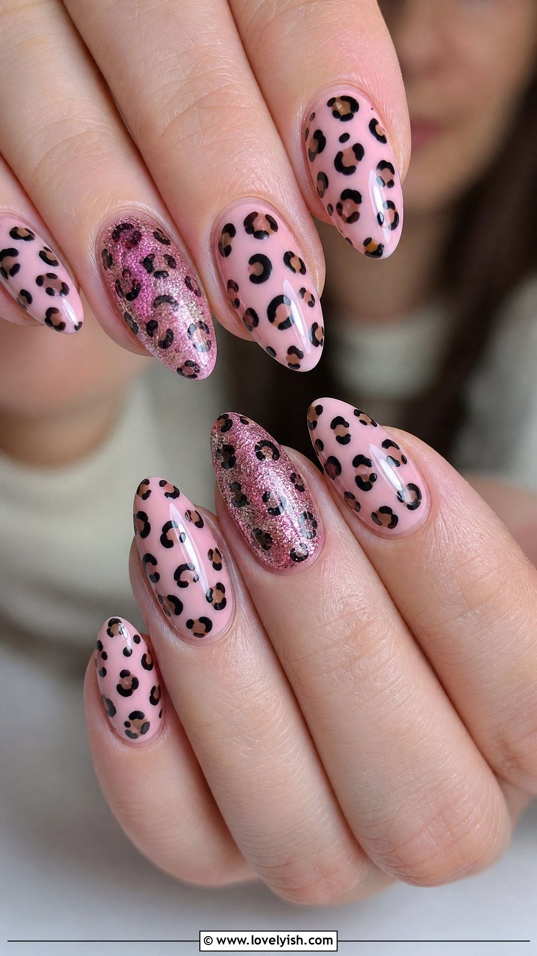 Glittery Pink Leopard Print Nails - 50 leopard print nails - 50 leopard print nails