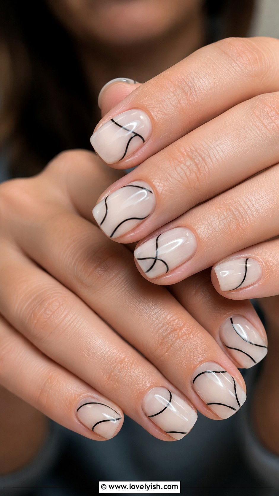 Glossy Black Abstract Line Nails - 50 back to school nails - 50 back to school nails