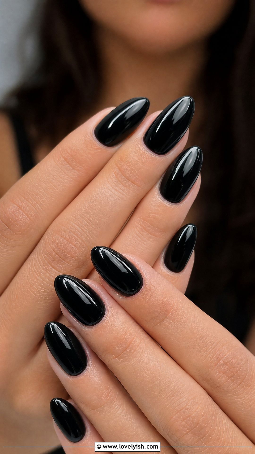 Glossy Black Almond Nails - 50 dark nail designs - 50 dark nail designs