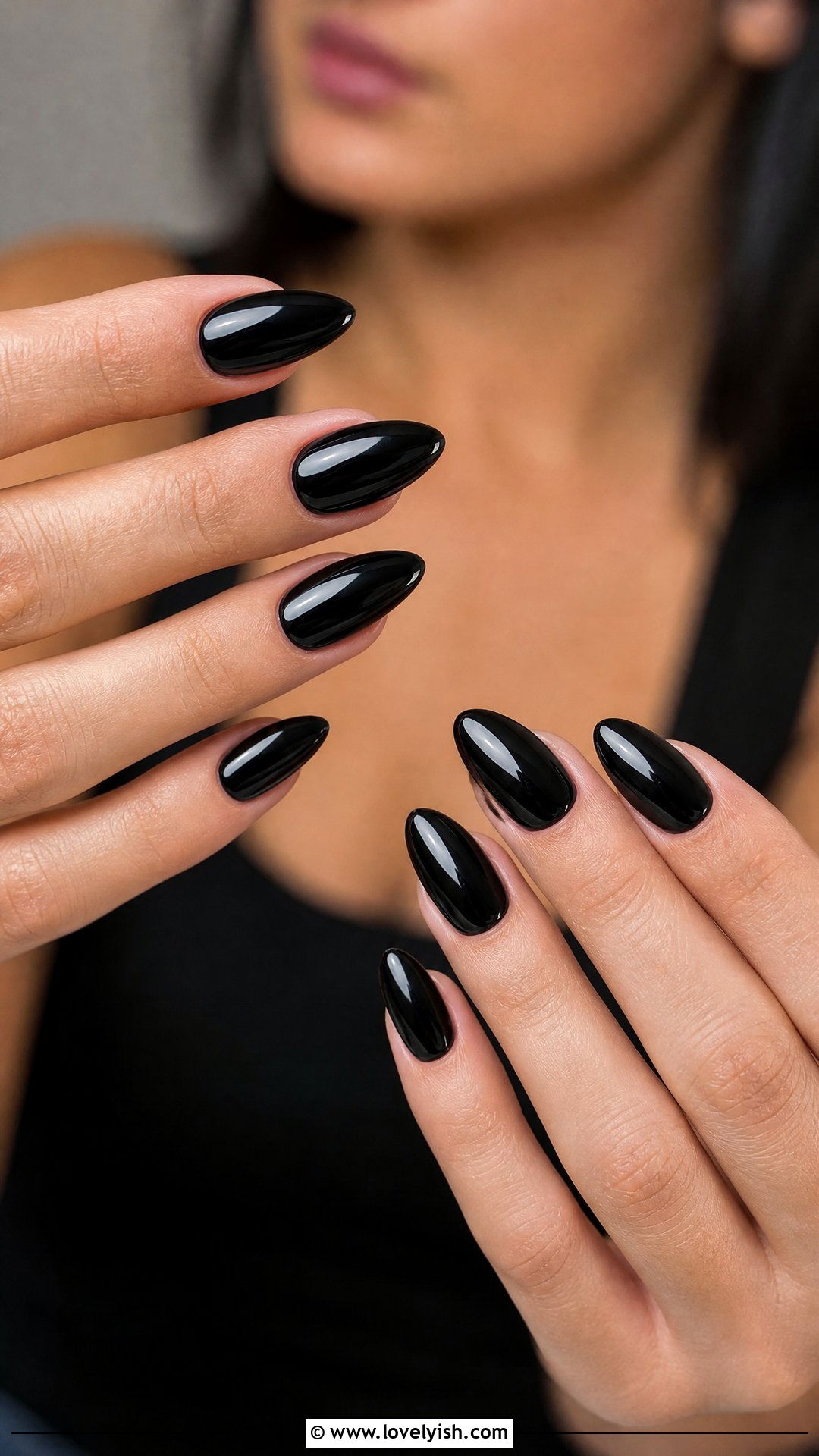 Glossy Black Almond Nails - 25 black nails design ideas - 25 black nails design ideas