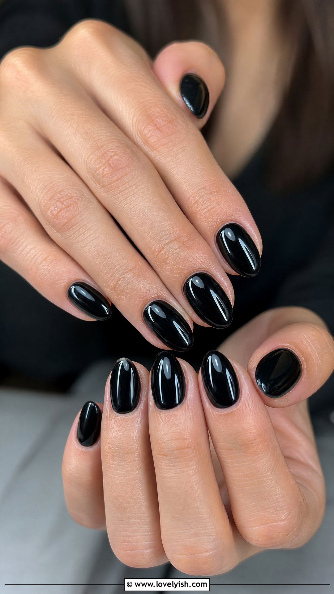 Glossy Black Short Almond Nails - 50 short almond nails - 50 short almond nails