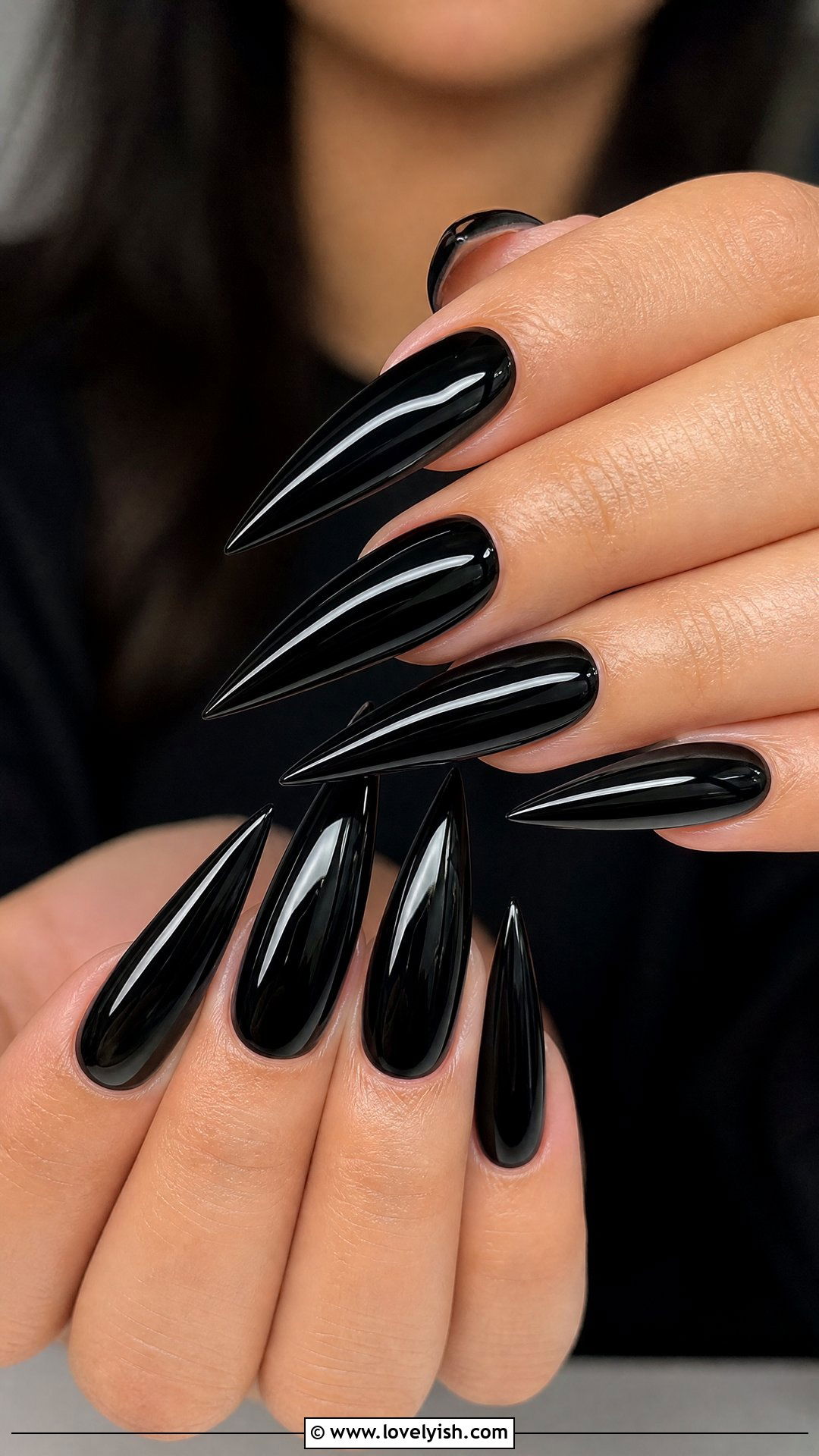 Glossy Black Stiletto Nails - 50 goth nails - 50 goth nails