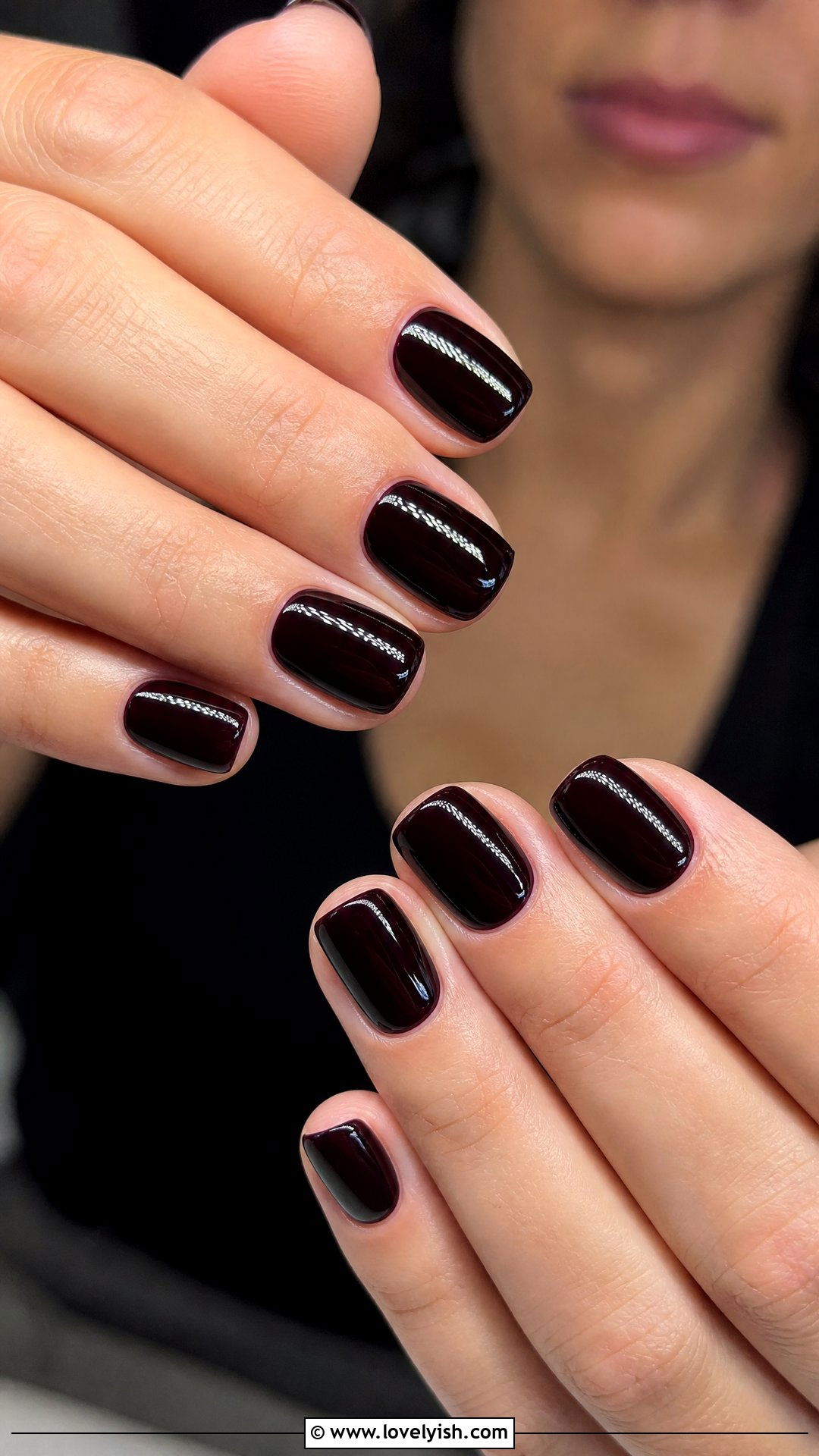 Glossy Cherry Black Short Nails - 50 classy short nail designs - 50 classy short nail designs