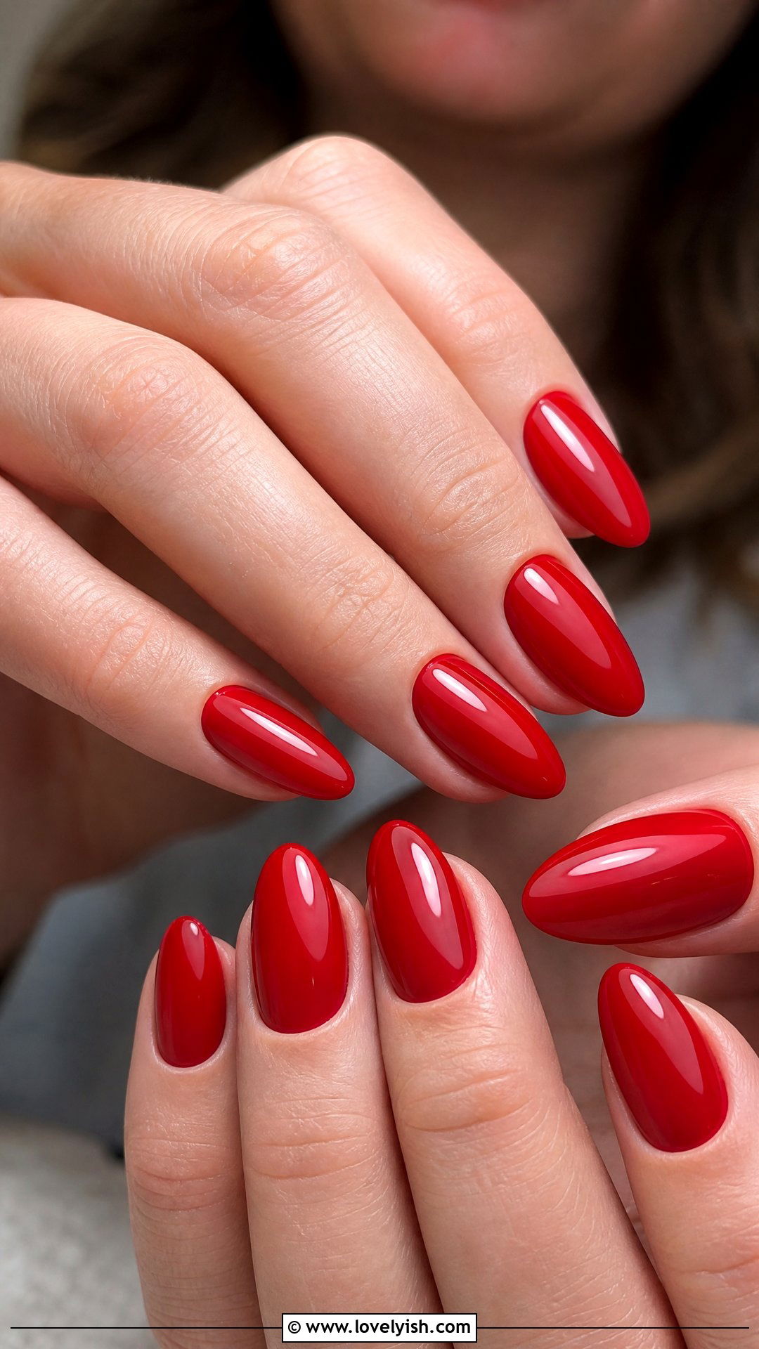 Glossy Cherry Red Almond Nails - 50 elegant nails - 50 elegant nails