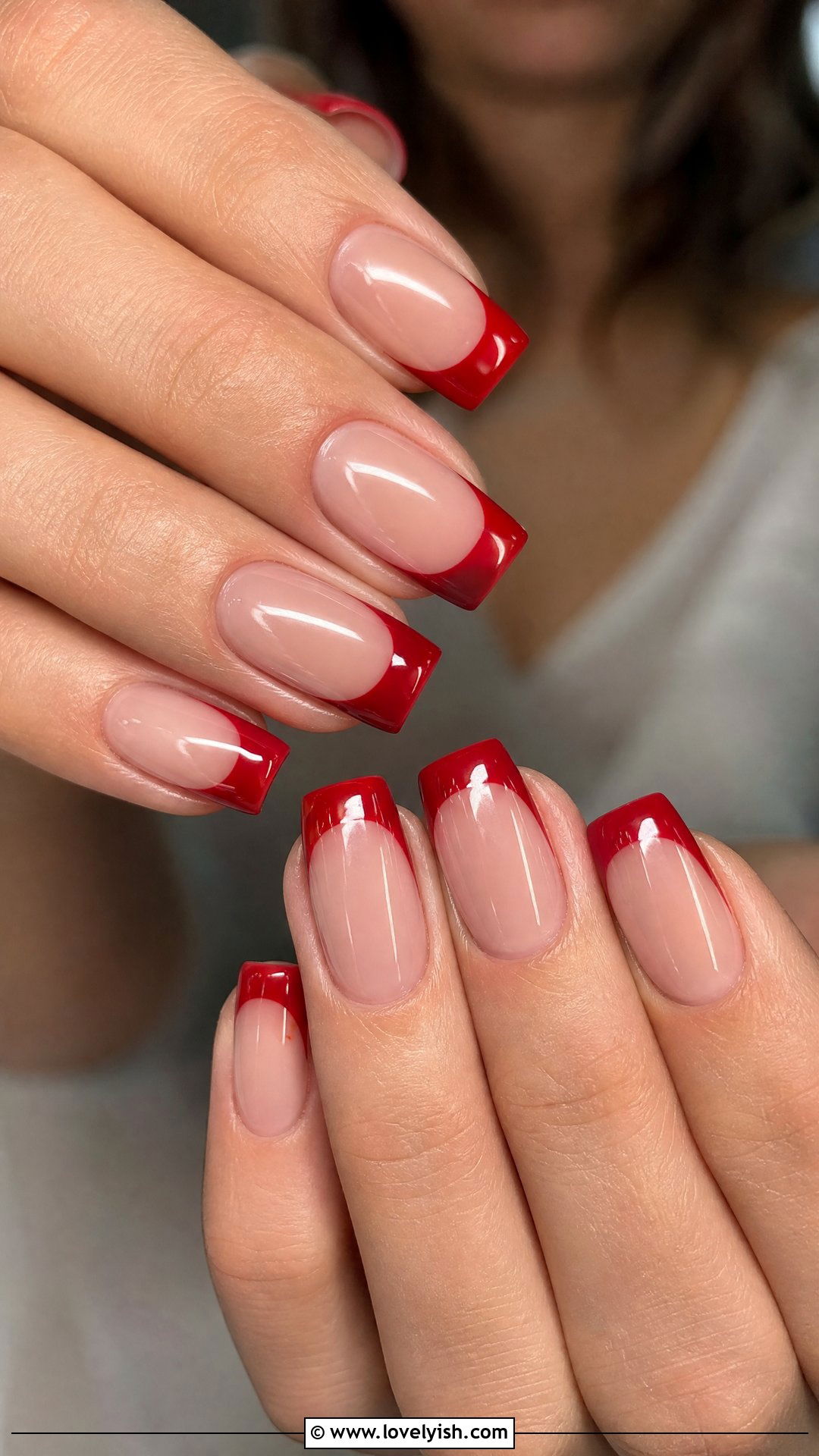 Glossy Cherry Red French Square Nails - 50 square nails - 50 square nails