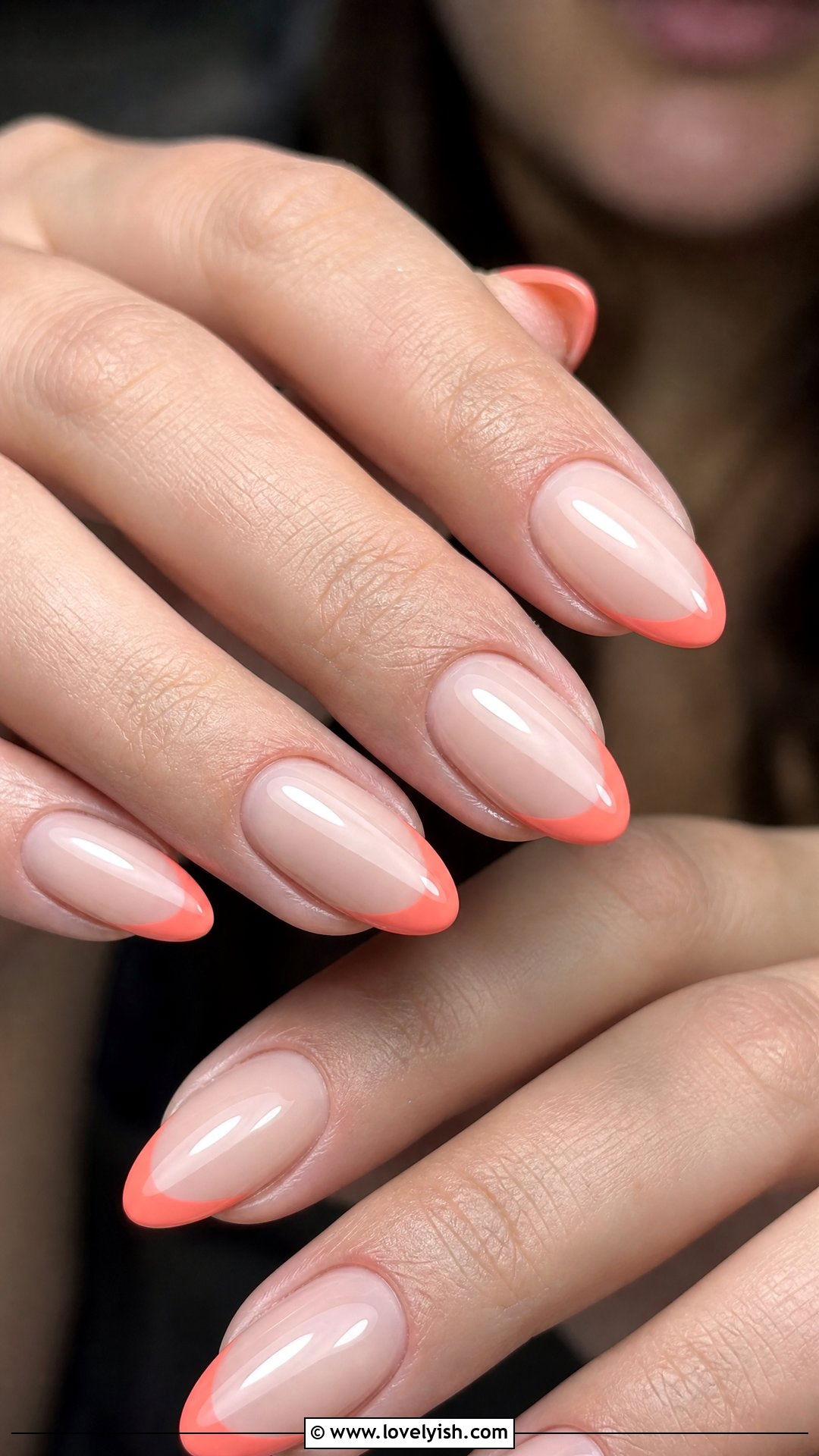 Glossy Coral French Tip Nails - 50 coral nail designs - 50 coral nail designs