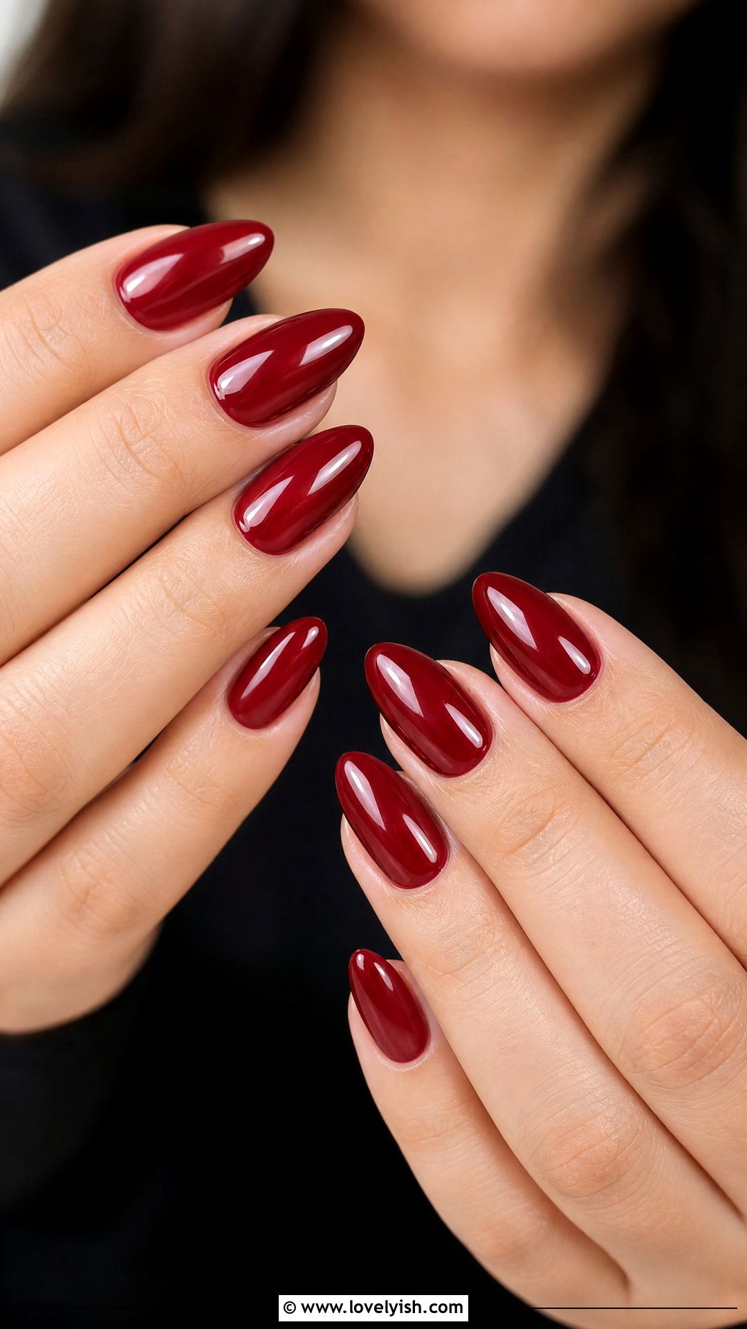 Glossy Dark Red Almond Nails - 50 dark red nails - 50 dark red nails