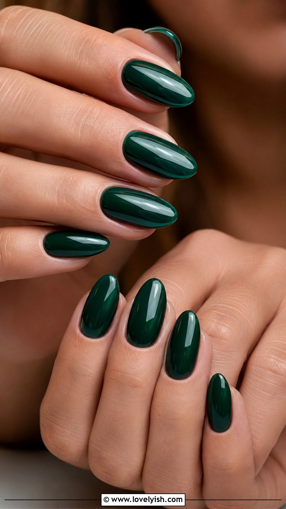 Glossy Emerald Green Almond Nails - 38 green nail designs - 38 green nail designs