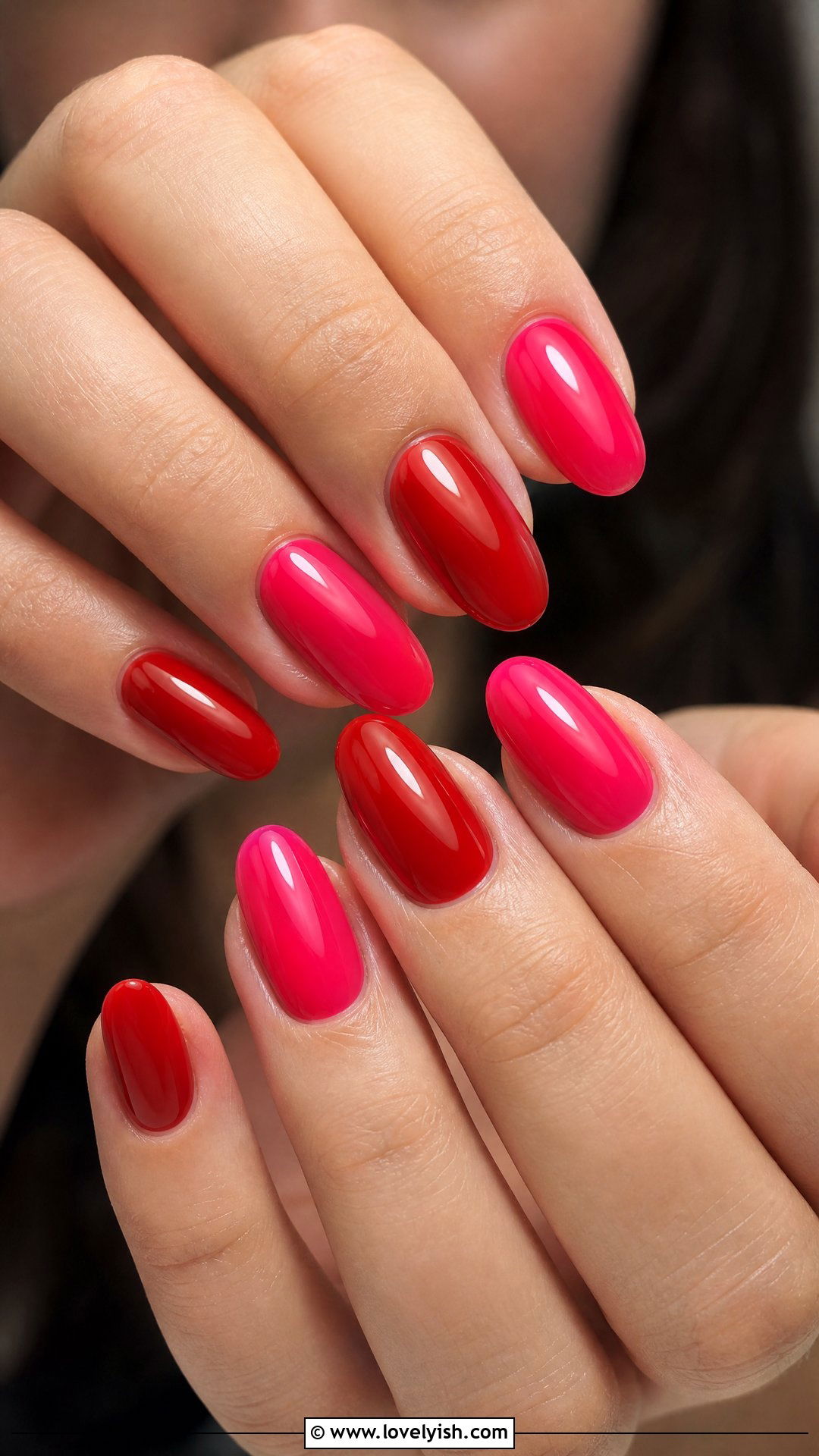 Glossy Red and Pink Alternating Nails - 50 red and pink nail designs - 50 red and pink nail designs