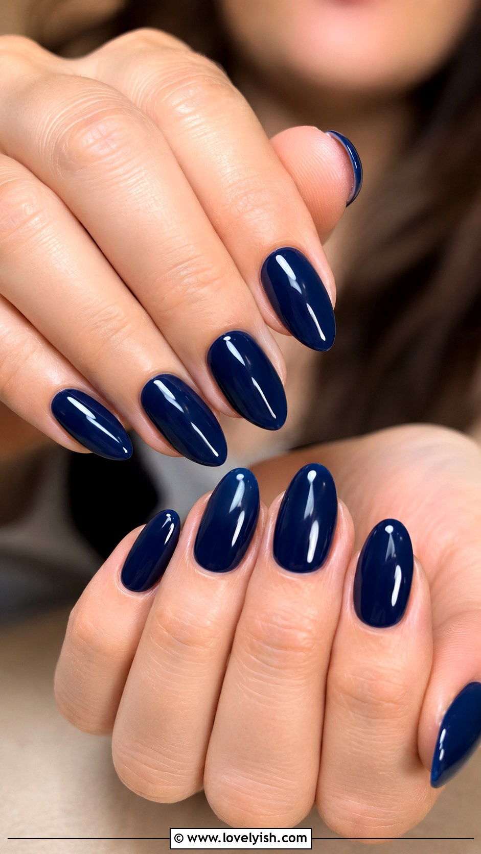 Glossy Solid Navy Blue Nails - 50 navy blue nail designs - 50 navy blue nail designs