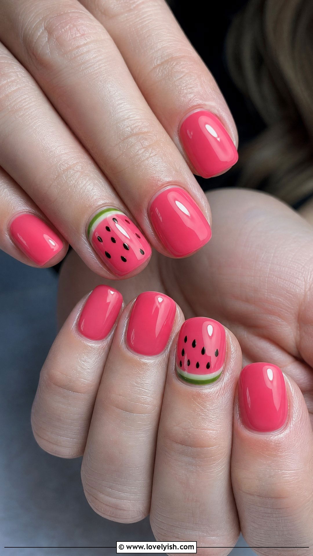 Glossy Watermelon Nails - 50 cute nails - 50 cute nails