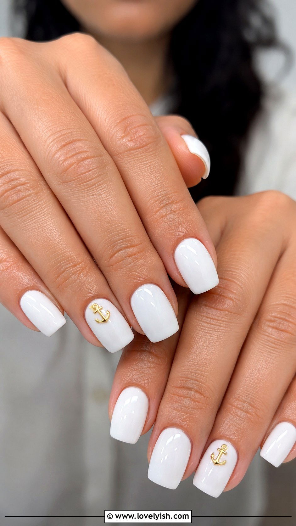 Glossy White Anchor Cuticle Design - 50 anchor nail designs - 50 anchor nail designs