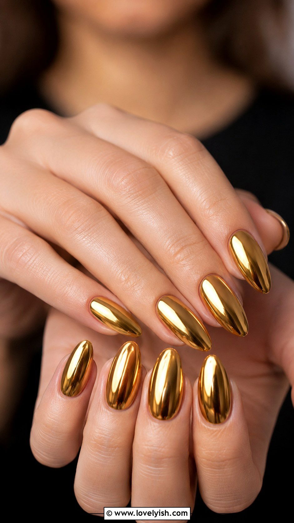 Gold Chrome Almond Nails - 50 luxury nails - 50 luxury nails