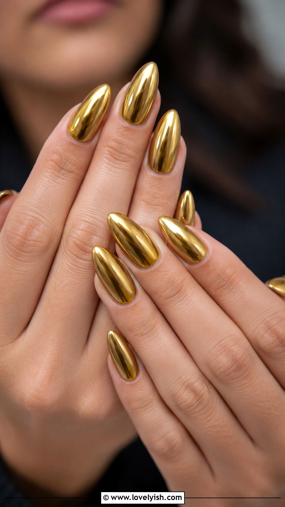 Gold Chrome Almond Nails - 50 gold chrome nails - 50 gold chrome nails