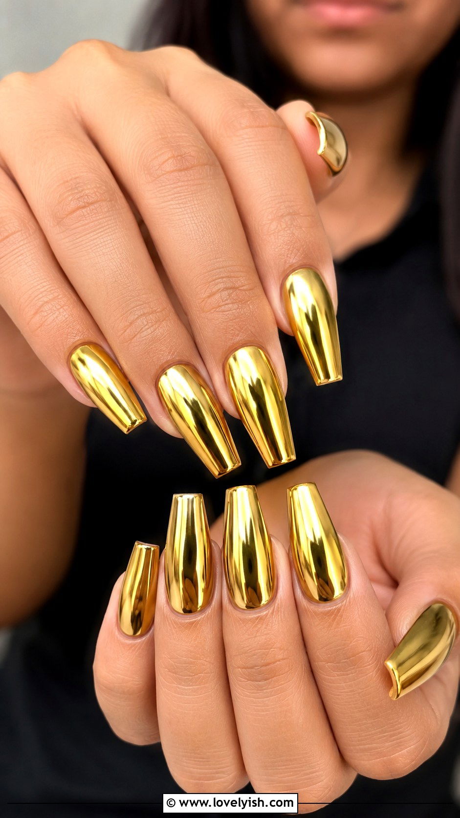 Gold Chrome Coffin Nails - 50 gold chrome nails - 50 gold chrome nails