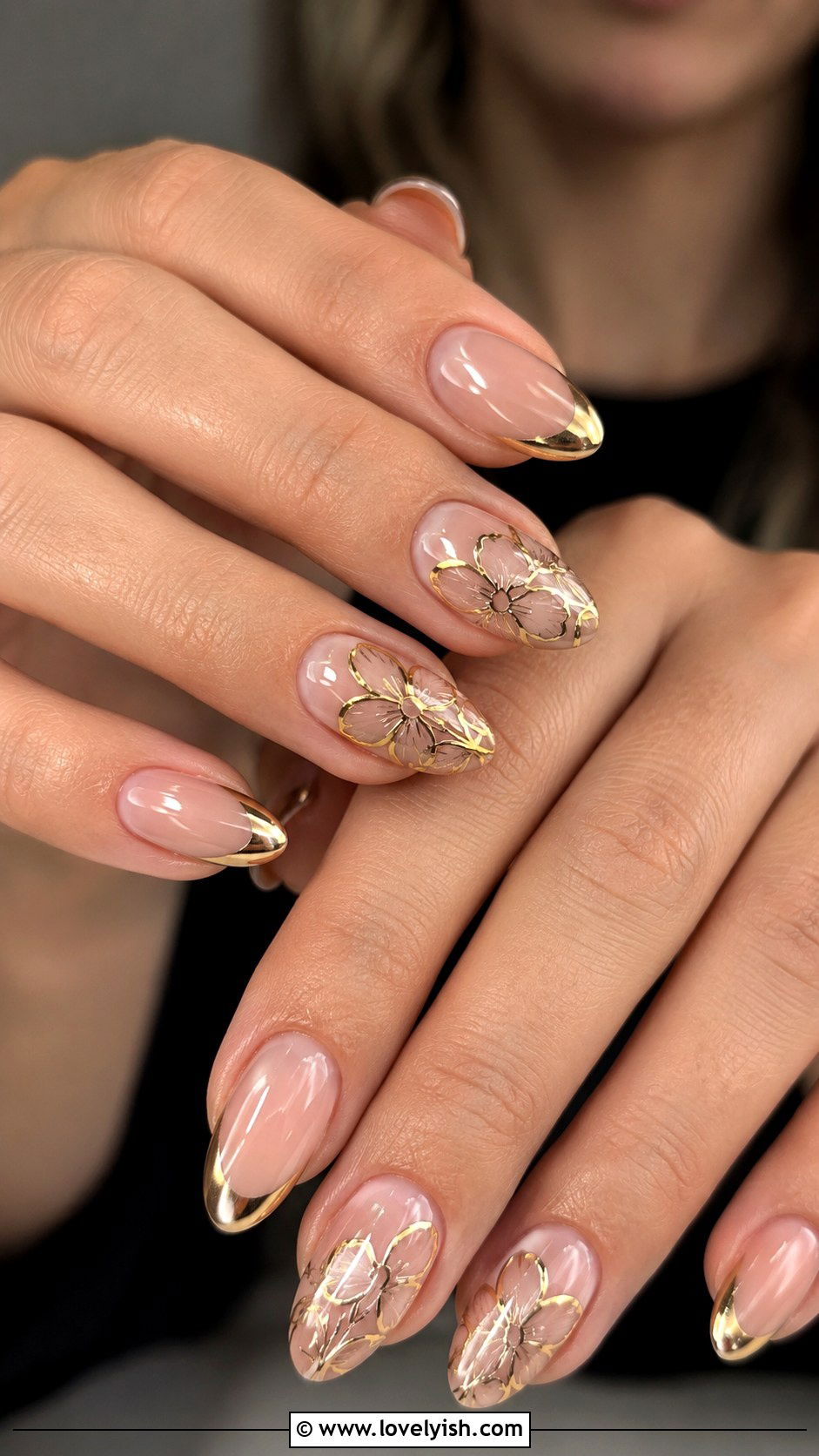 Gold Chrome Floral Nails - 50 gold chrome nails - 50 gold chrome nails