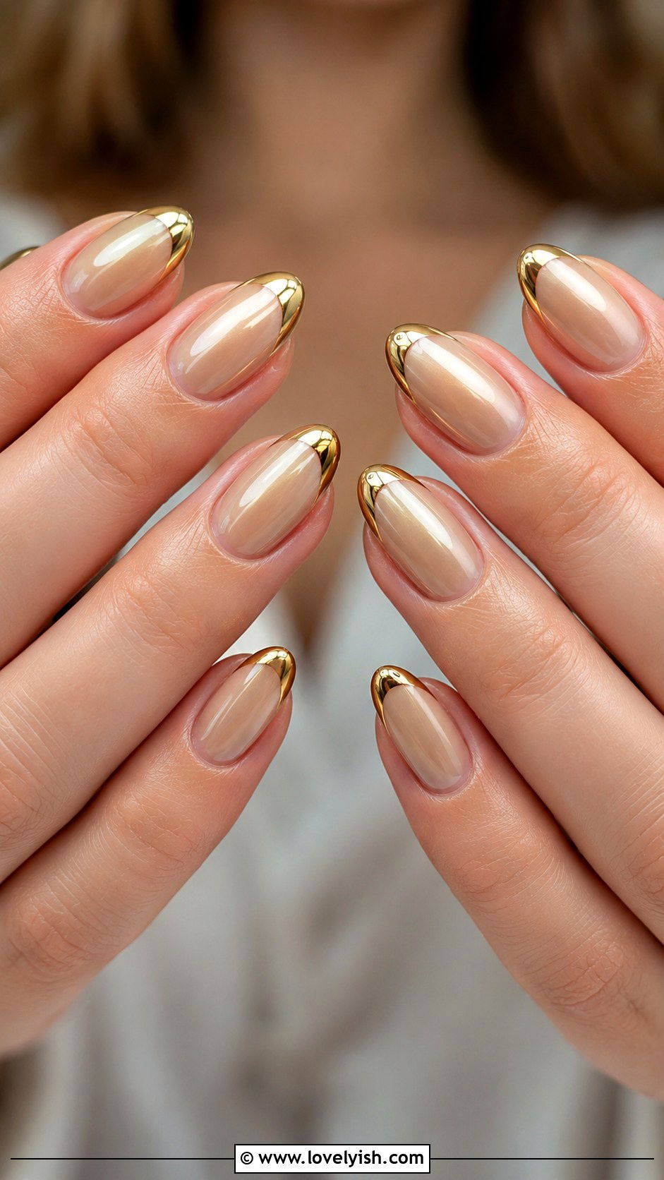 Gold Chrome French Tip Almond Nails - 50 almond french tip nails - 50 almond french tip nails