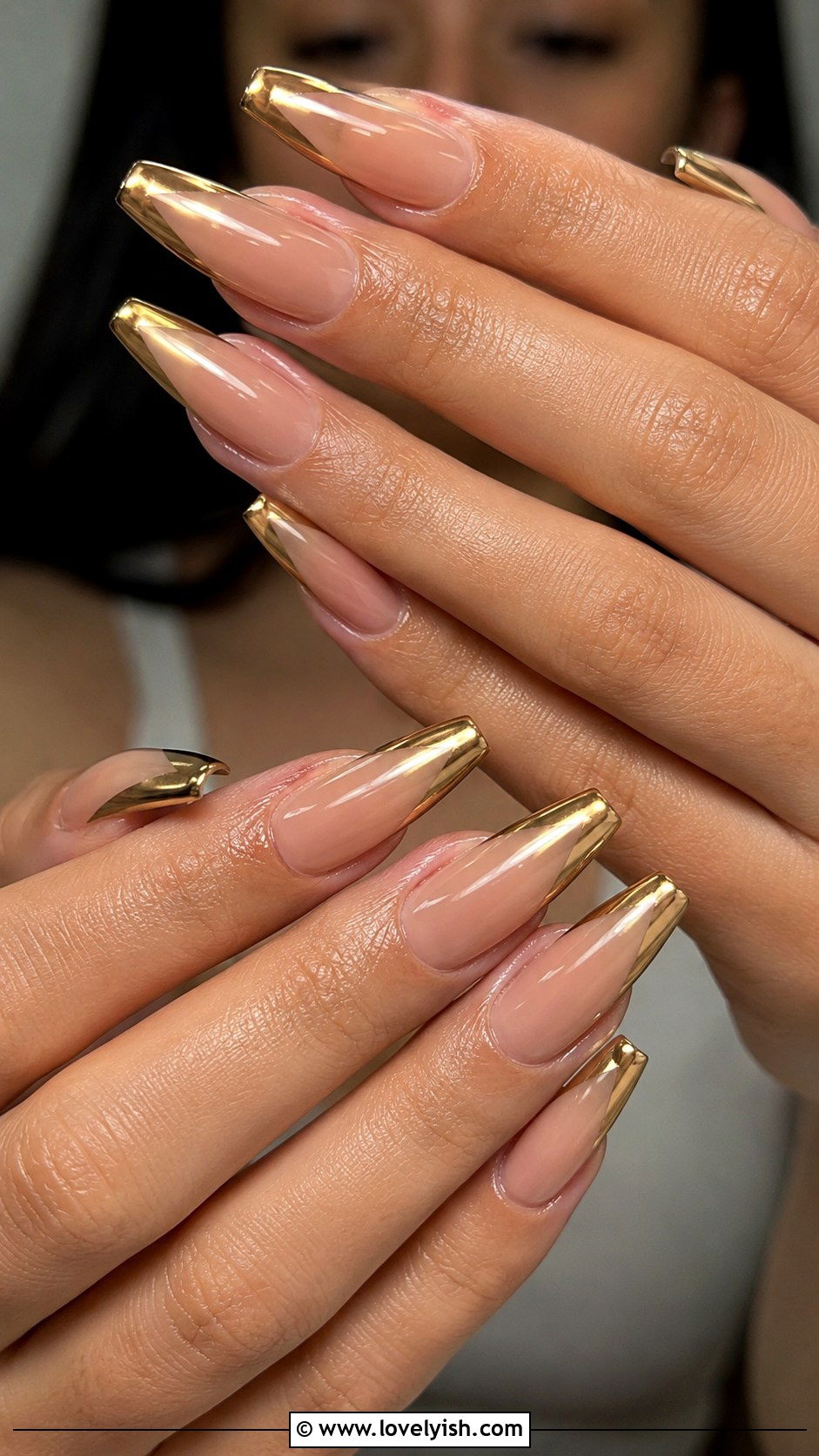 Gold Chrome French Tip Baddie Nails - 50 baddie nails - 50 baddie nails