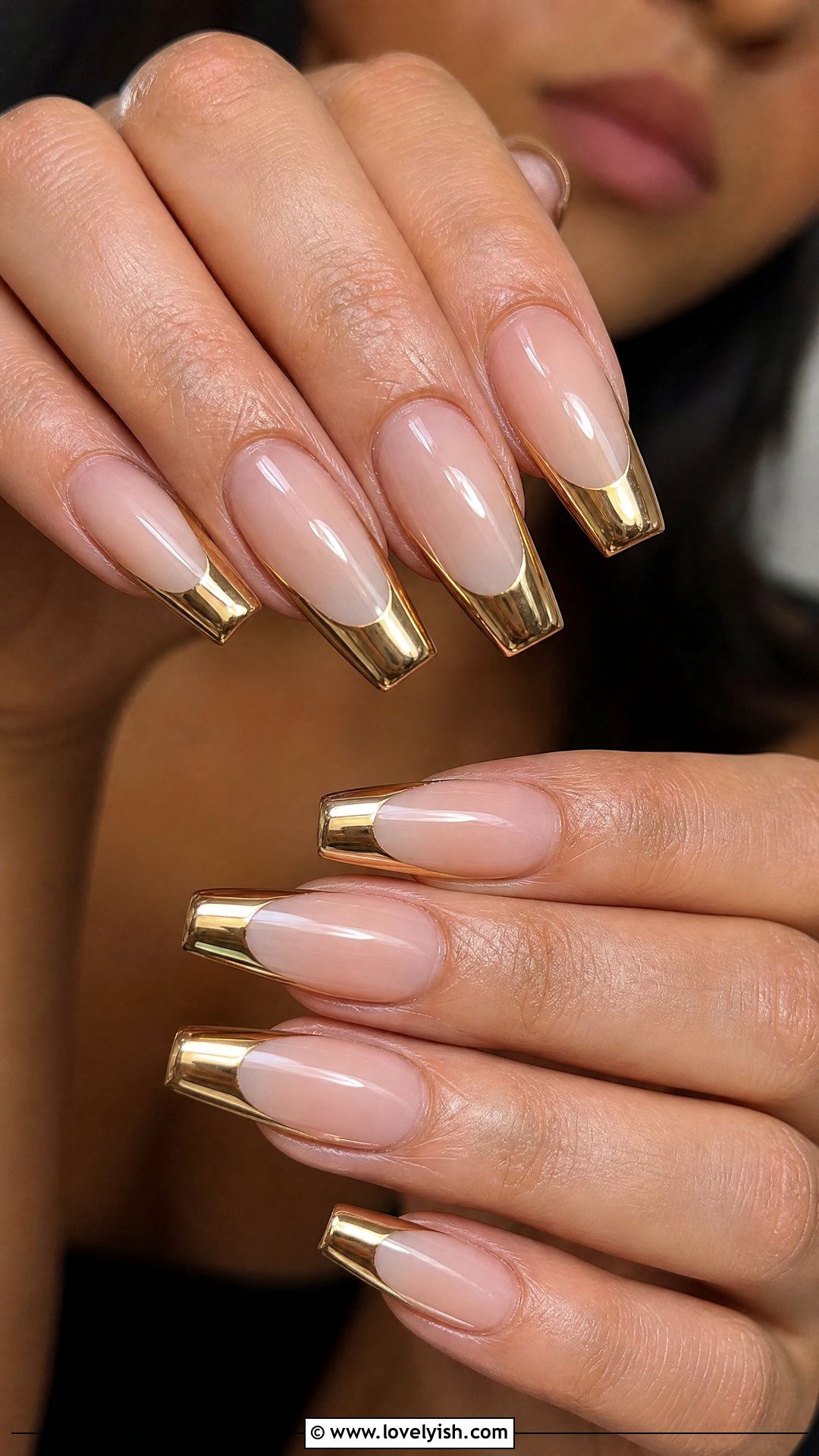 Gold Chrome French Tip Prom Nails - 25 prom nail ideas - 25 prom nail ideas