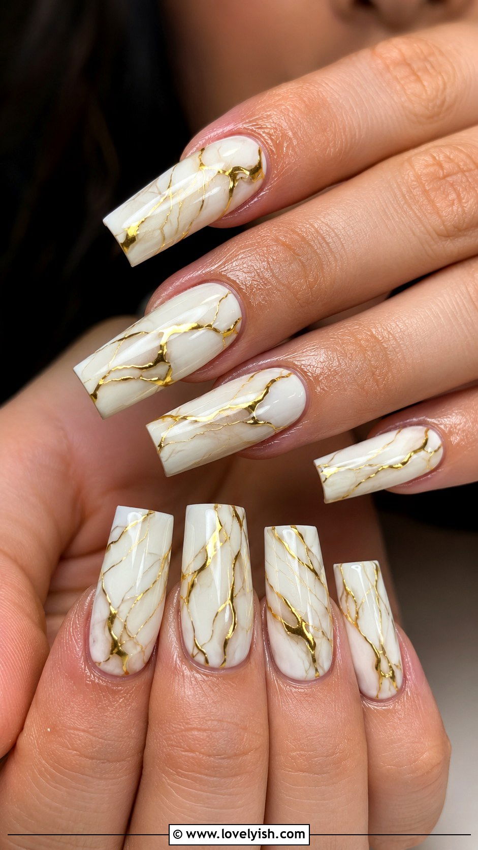 Gold Chrome Marble Vein Nails - 50 gold chrome nails - 50 gold chrome nails