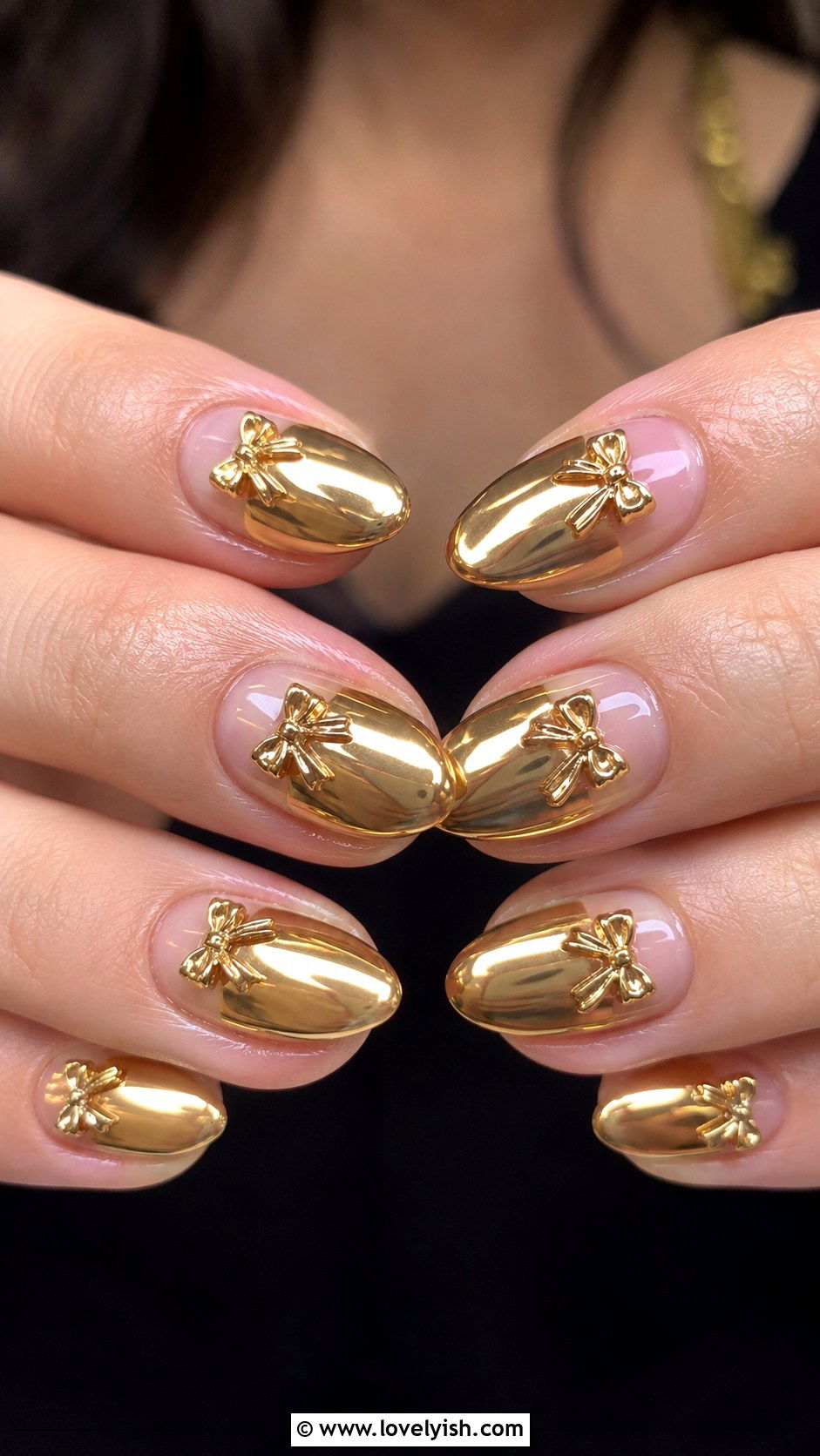 Gold Chrome Nails with 3D Bows - 50 gold chrome nails - 50 gold chrome nails
