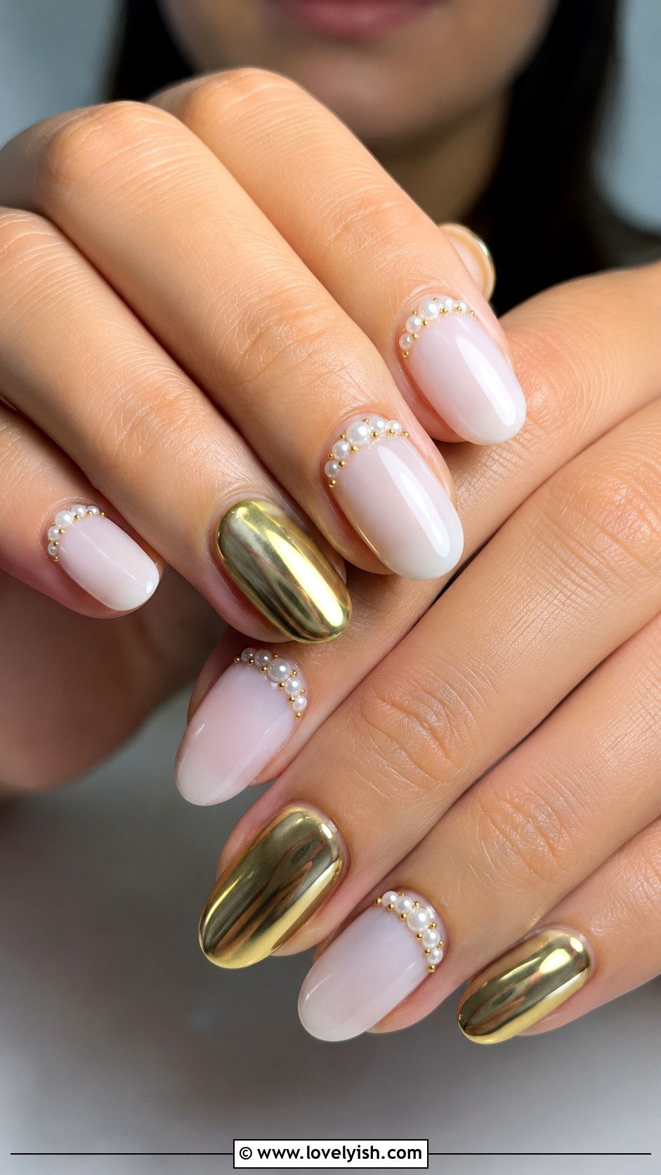 Gold Chrome Nails with Pearl Accents - 50 gold chrome nails - 50 gold chrome nails
