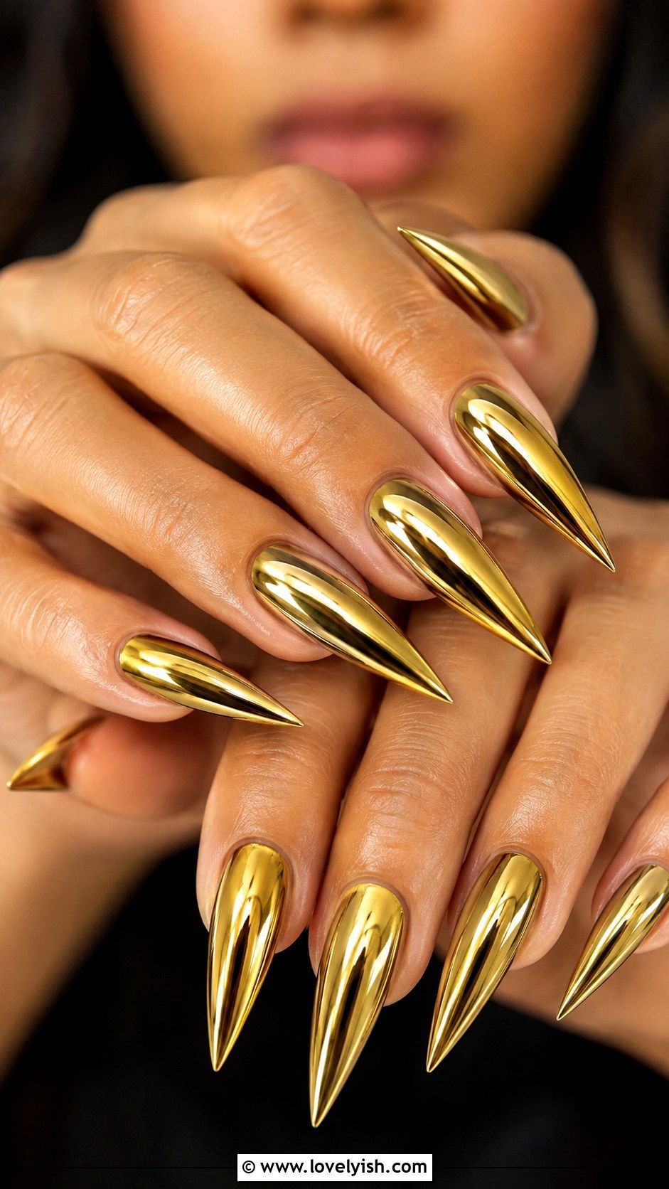 Gold Chrome Stiletto Nails - 50 gold chrome nails - 50 gold chrome nails