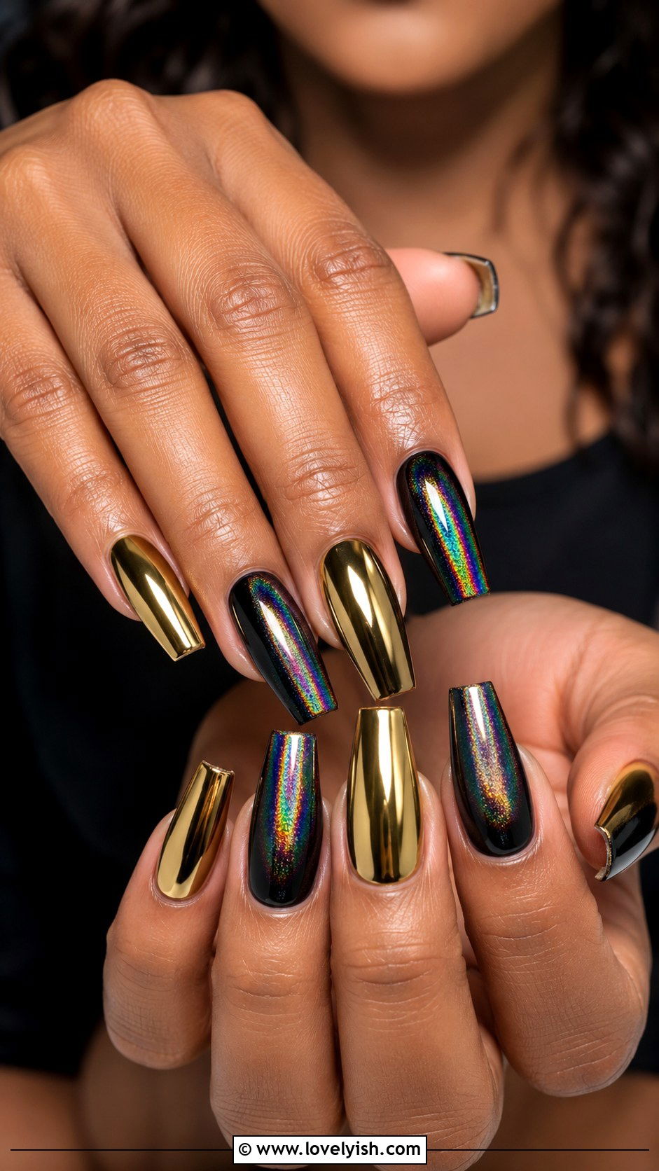 Gold Chrome and Holographic Combo Nails - 50 gold chrome nails - 50 gold chrome nails