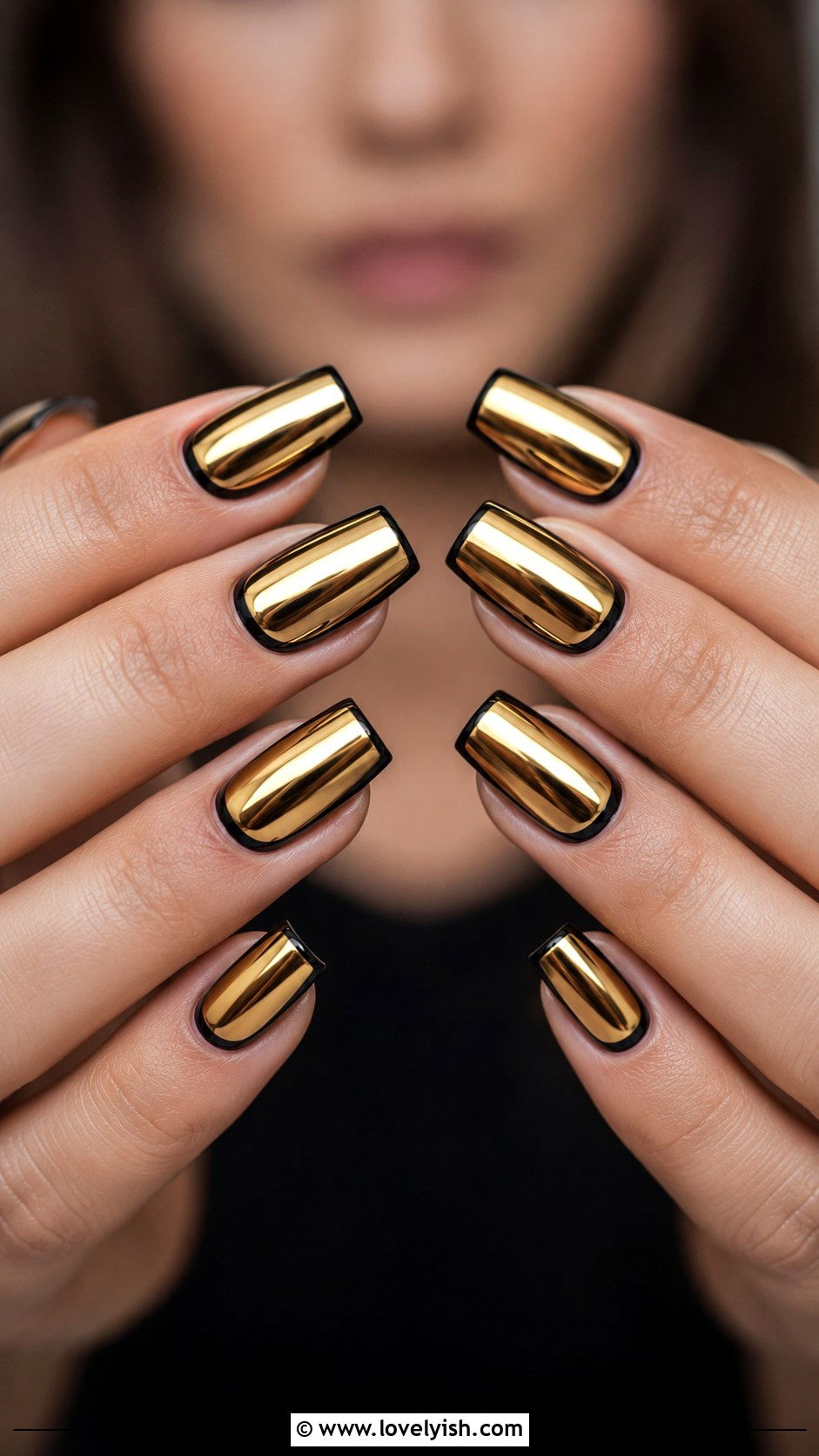 Gold Chrome with Black Outline Nails - 50 gold chrome nails - 50 gold chrome nails