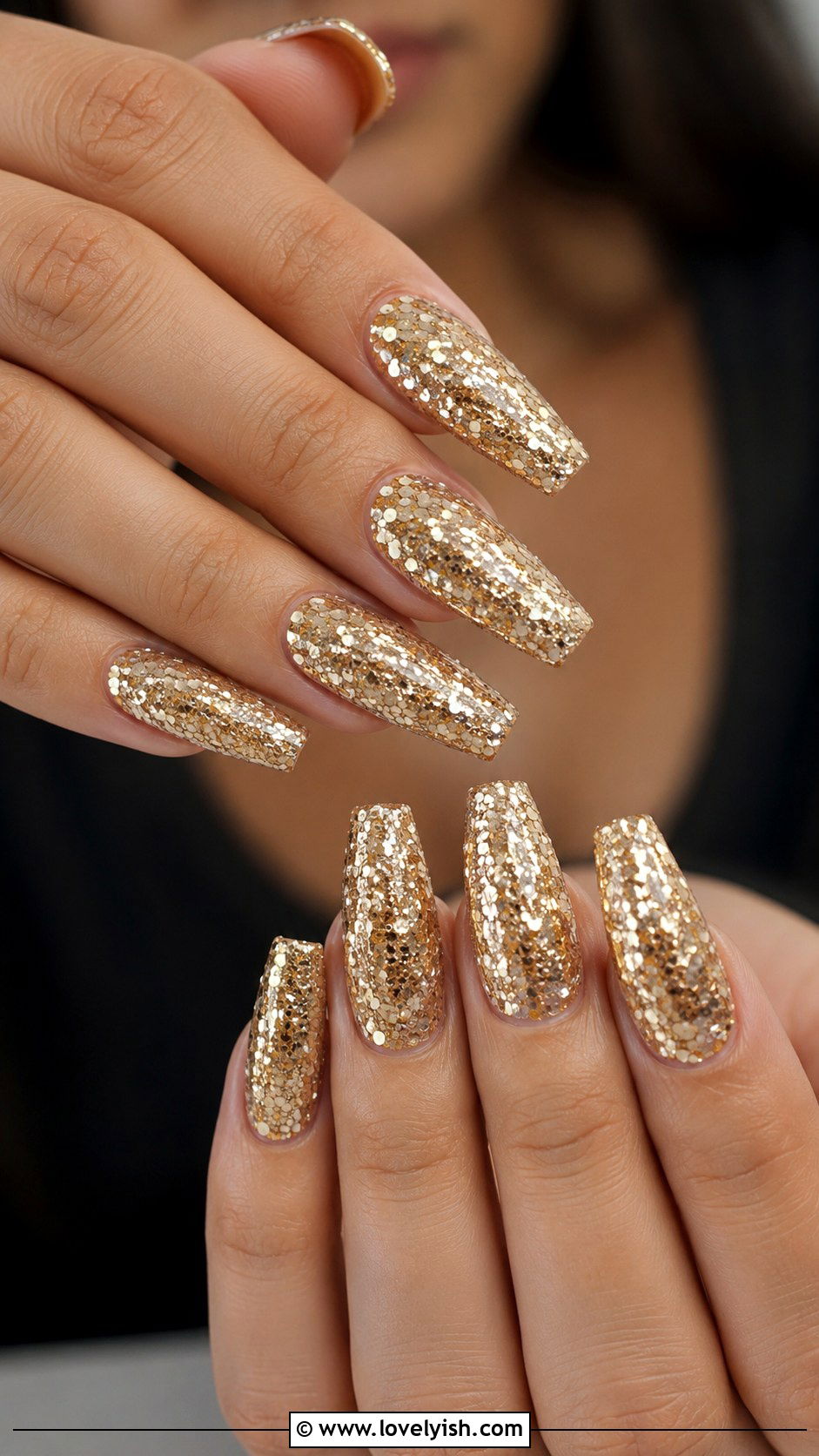 Gold Chunky Glitter Full Coverage Nails - 50 glitter nails - 50 glitter nails