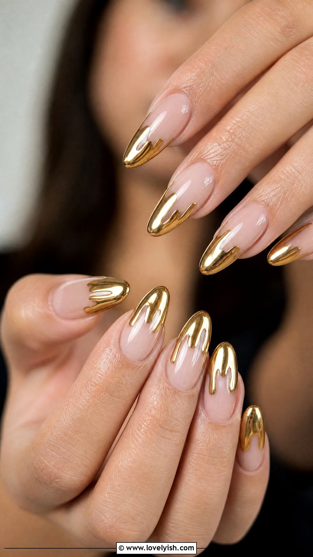 Gold Drip French Tip Nails - 25 gold nail designs - 25 gold nail designs