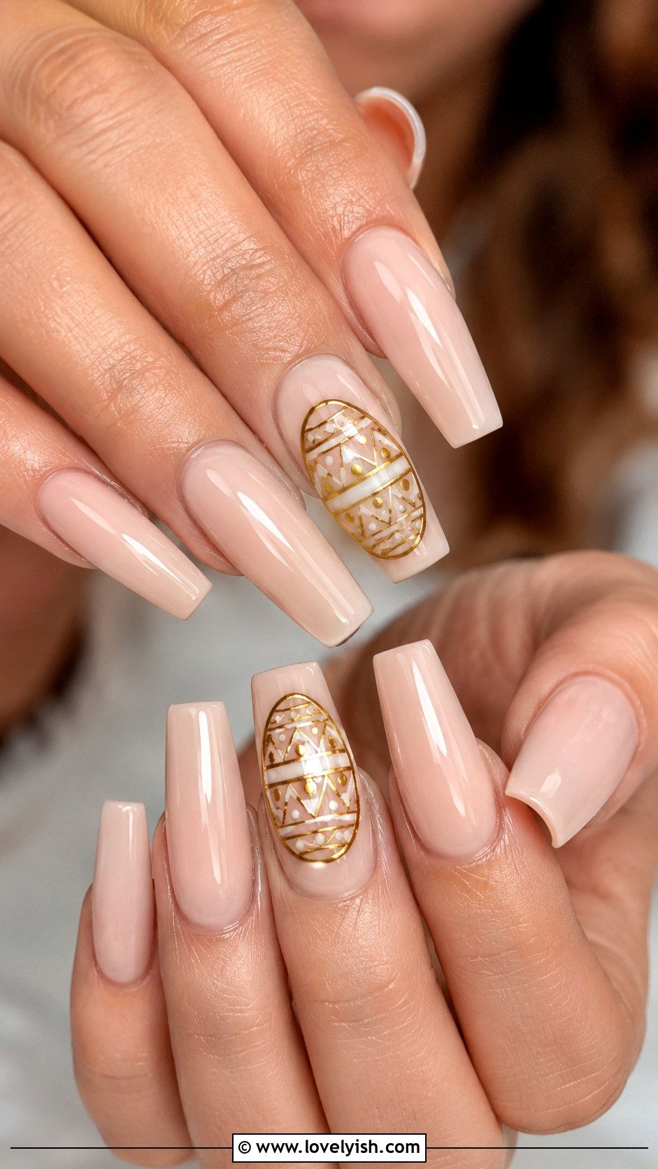 Gold Easter Egg Accent Nails - 44 easter nail designs - 44 easter nail designs