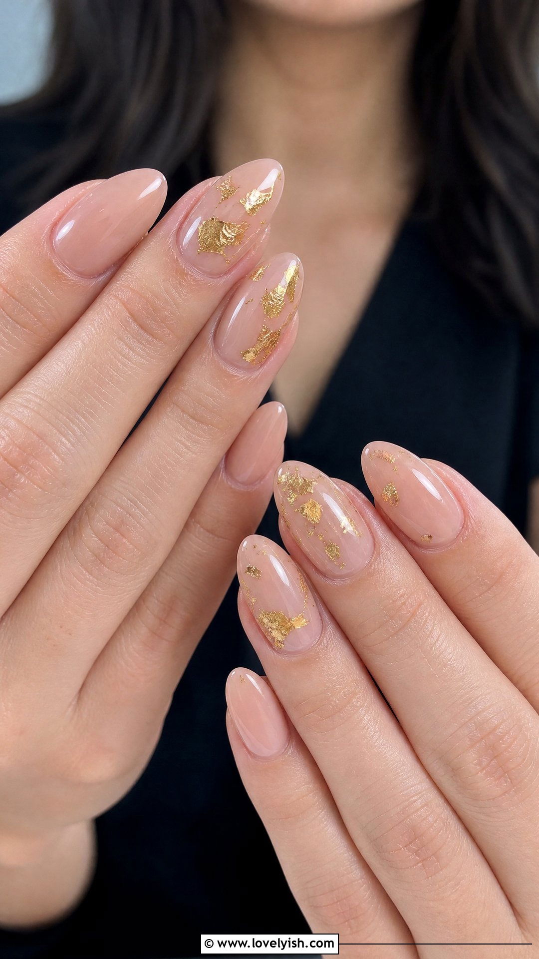 Gold Foil Accent Almond Nails - 25 almond nail designs - 25 almond nail designs