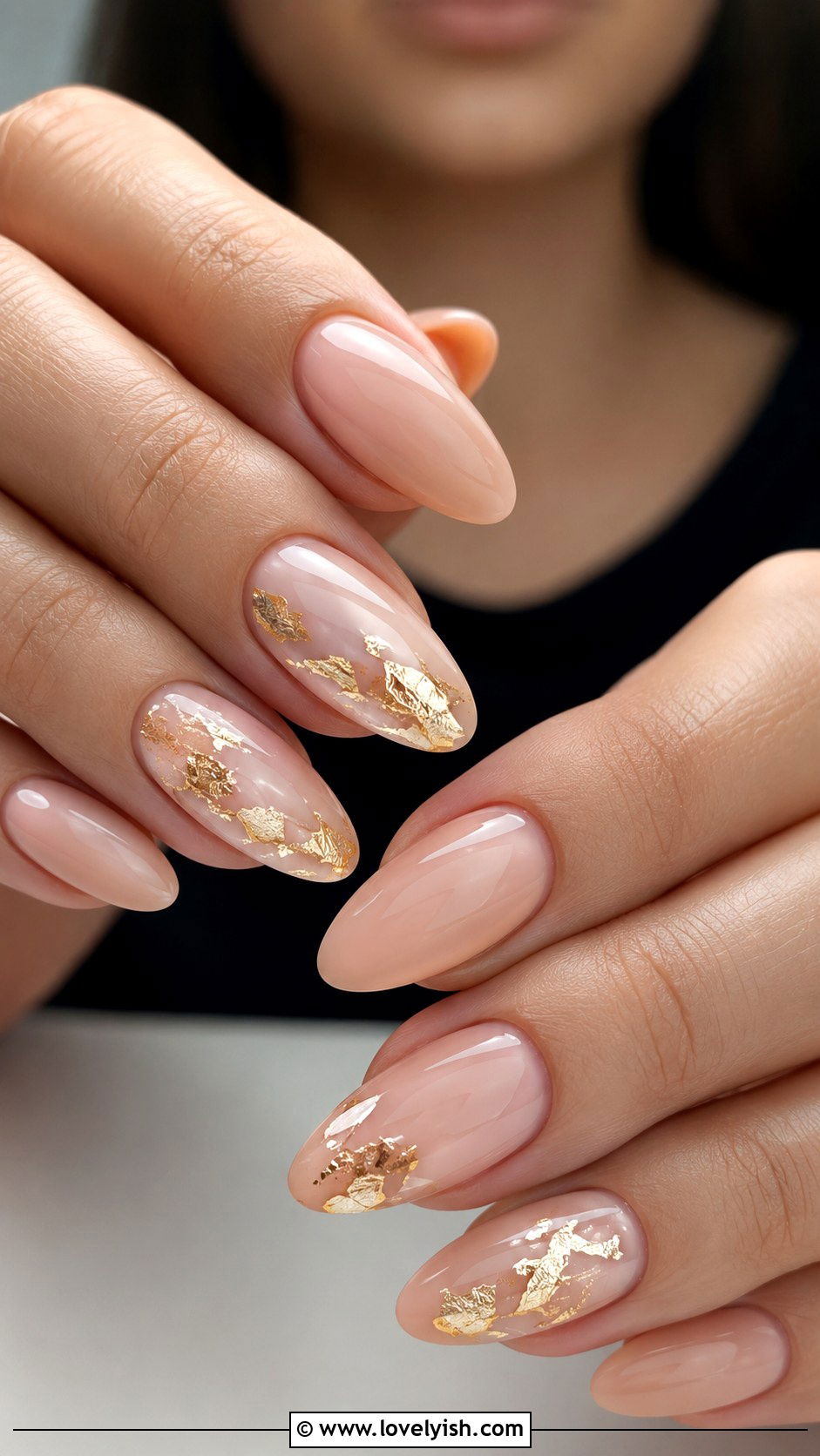 Gold Foil Accent Nails - 46 nail inspo - 46 nail inspo