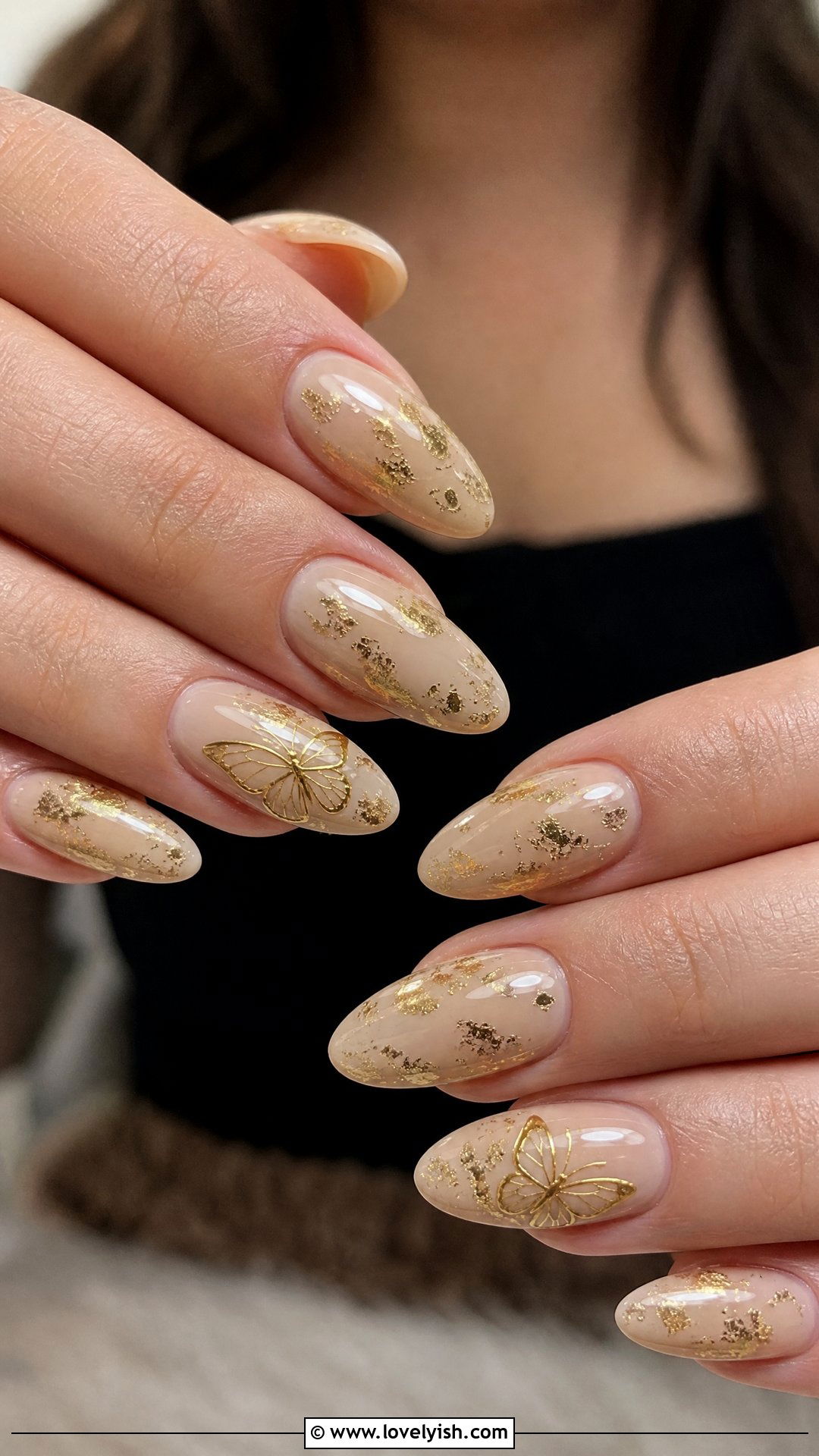 Gold Foil Butterfly Nails - 50 butterfly nails - 50 butterfly nails