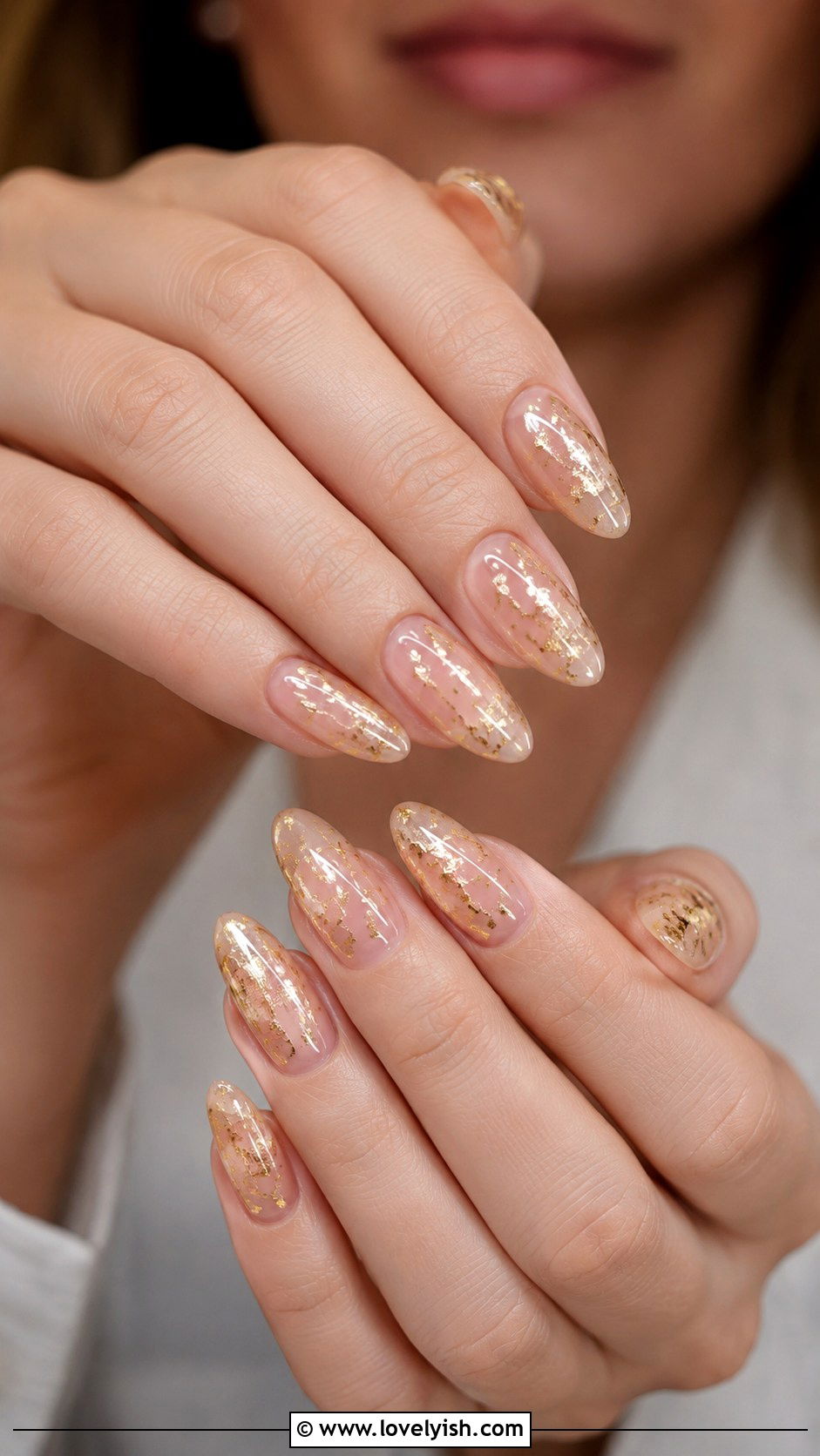 Gold Foil Flake Acrylic Nails - 42 acrylic nail designs - 42 acrylic nail designs
