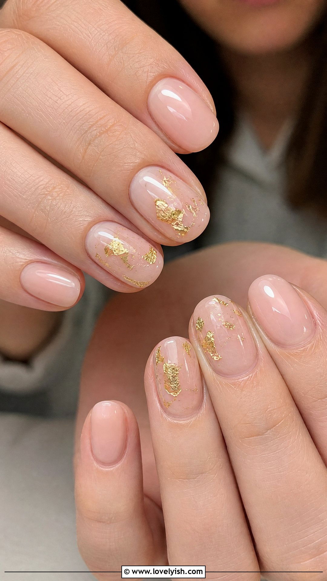Gold Foil Flake Short Oval Nails - 50 short oval nails - 50 short oval nails