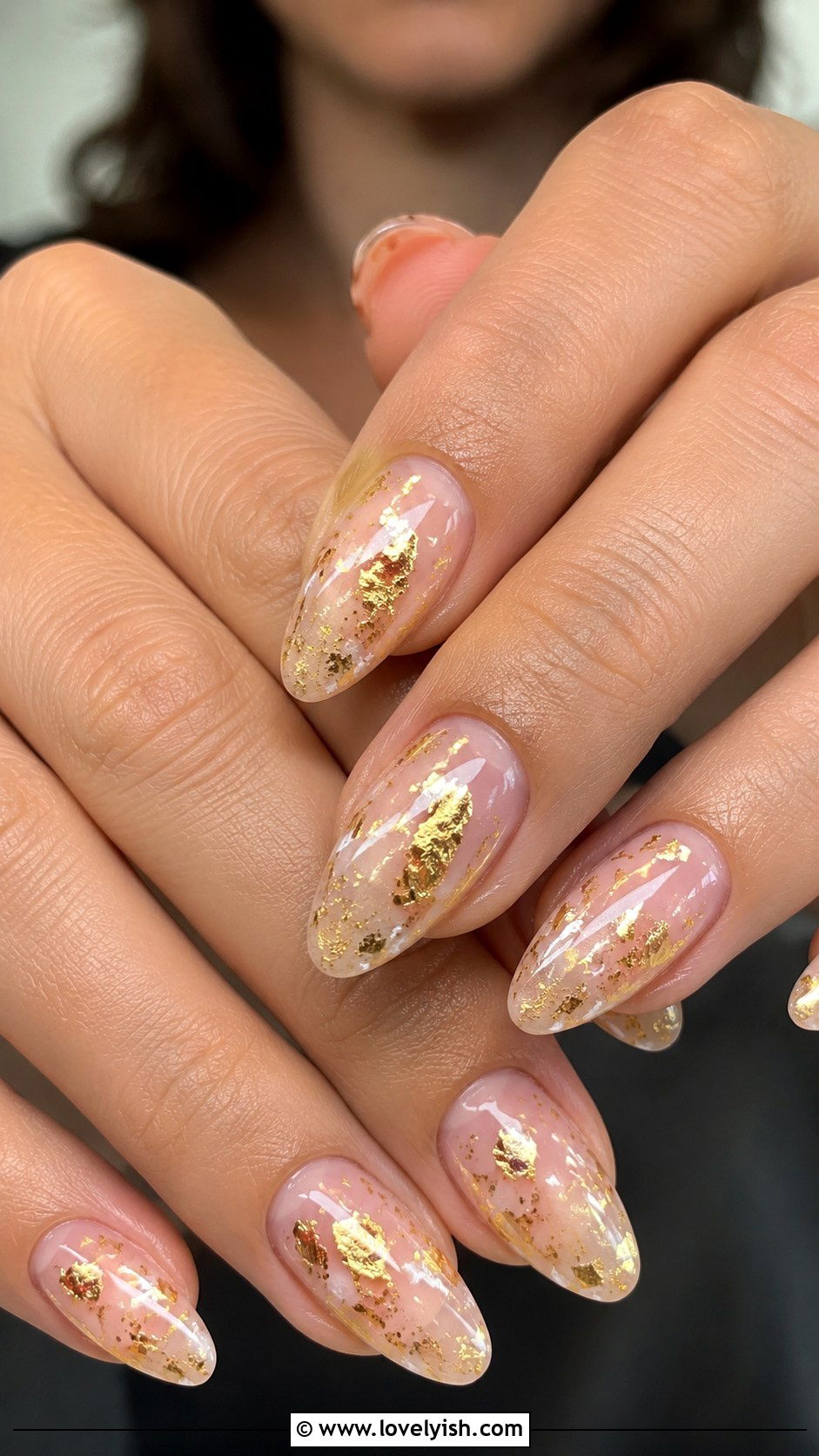 Gold Foil Flecks Almond Nails - 50 almond nails - 50 almond nails