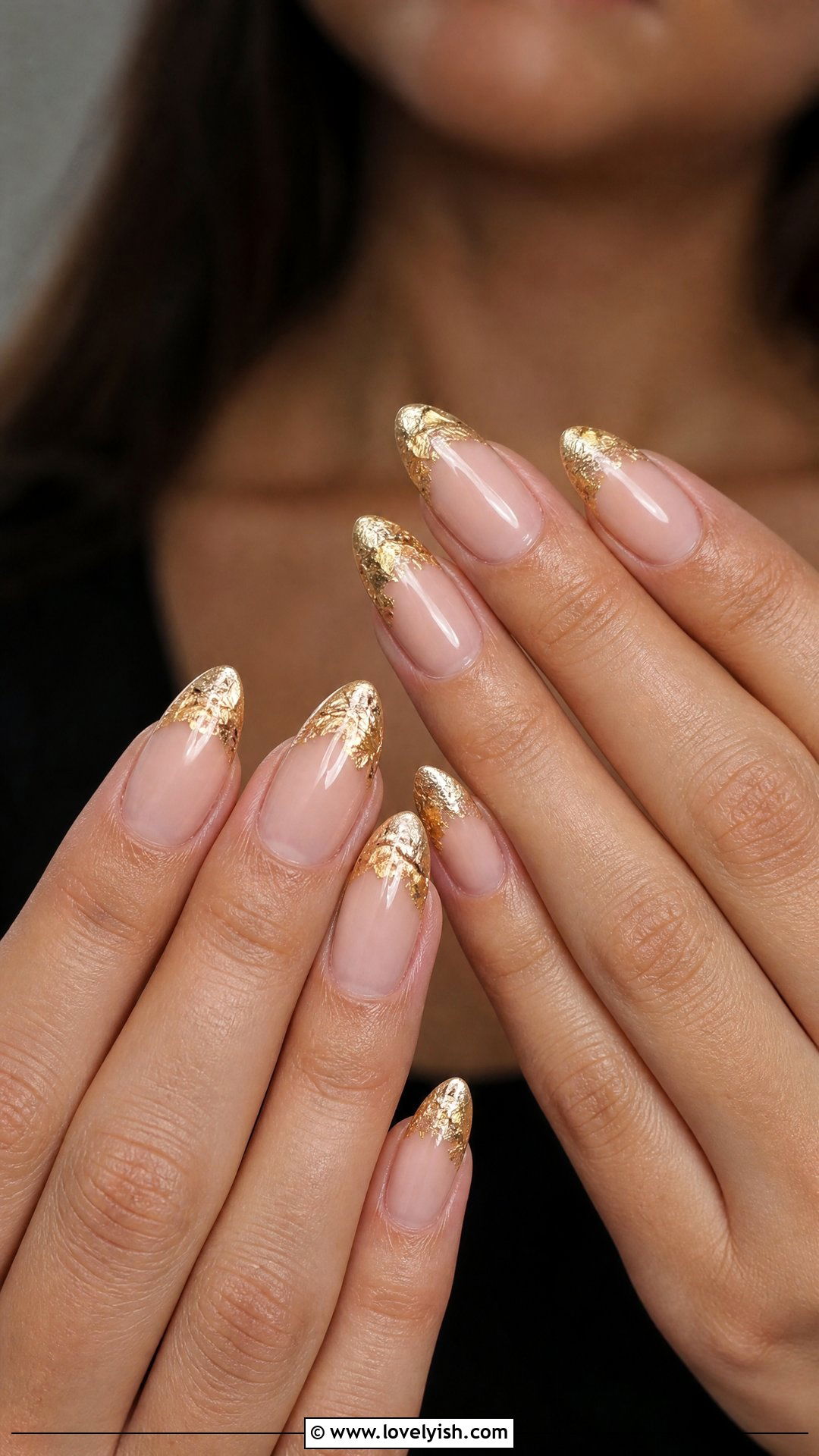 Gold Foil French Tip Almond Nails - 25 almond french tip nail designs - 25 almond french tip nail designs