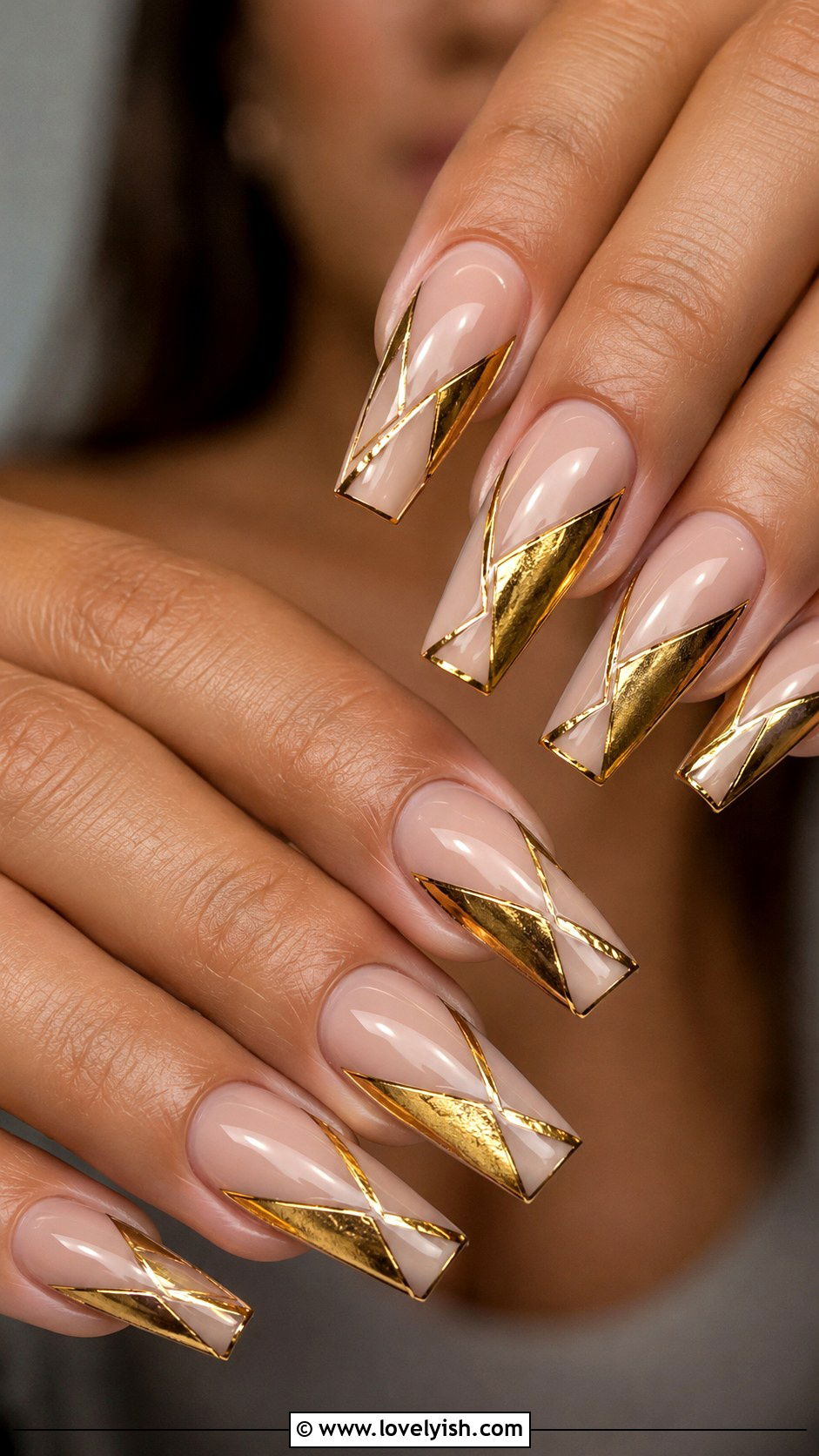 Gold Foil Geometric French Tip Nails - 50 geometric nails - 50 geometric nails