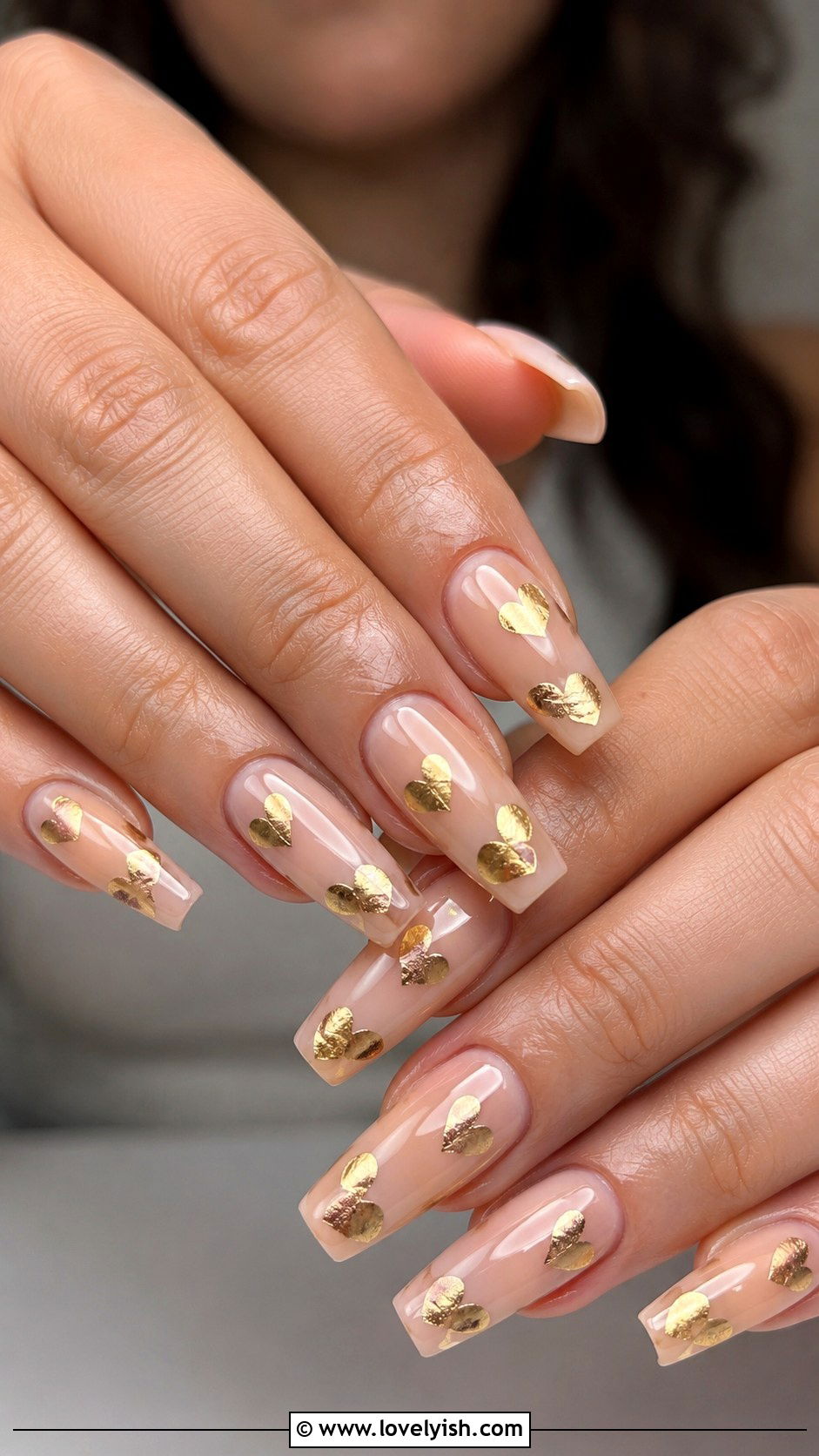 Gold Foil Heart Nails - 25 heart nail designs - 25 heart nail designs