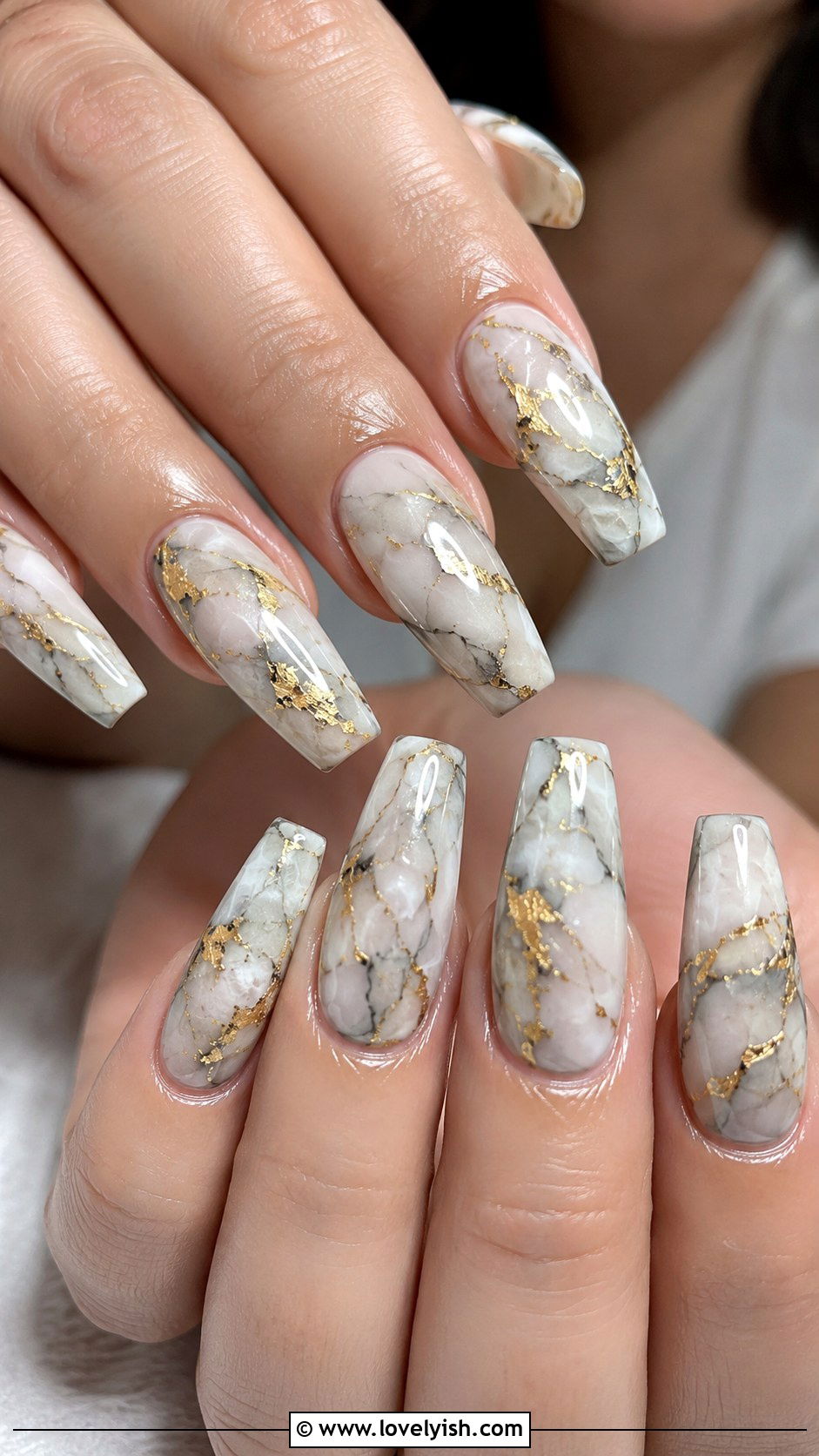 Gold Foil Marble Nails - 34 nail design art ideas - 34 nail design art ideas